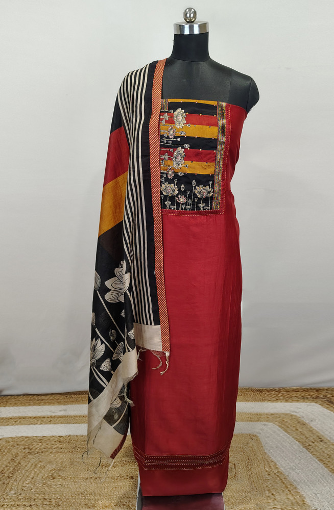 Image of Brown Printed Beautiful Maheshwari Unstitched Suit with Dupatta - 984-FMDE1283