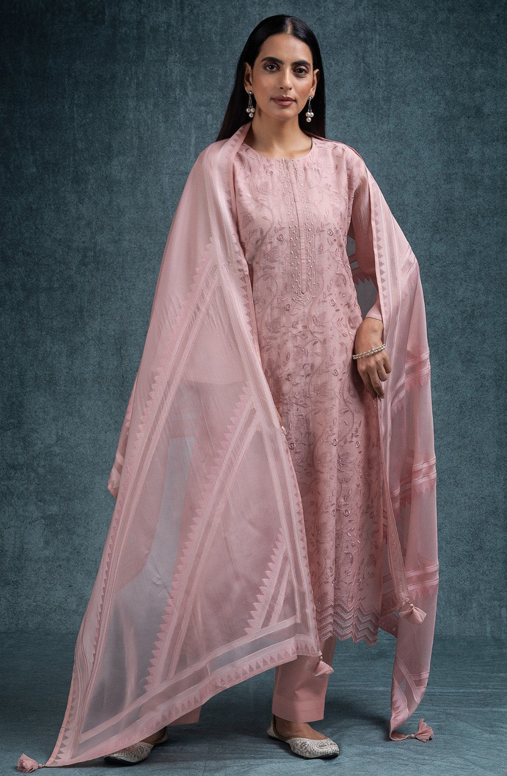 Peach Mul chanderi beautiful Suit Set with Dupatta - R157-SPR2677