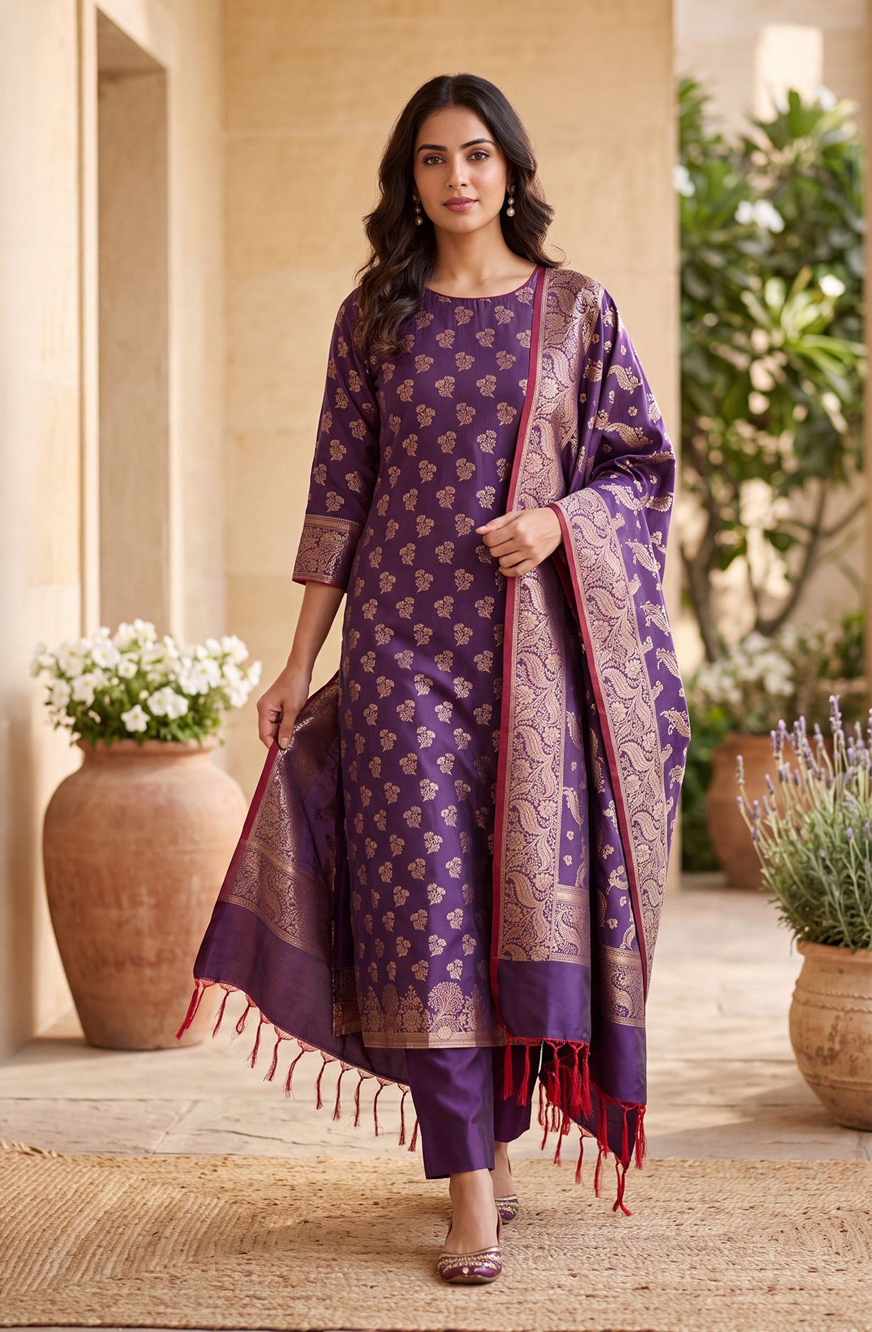 Purple Chanderi Silk Unstitched Suit-Set with Beautiful Dupatta - SVACHN1312-1B
