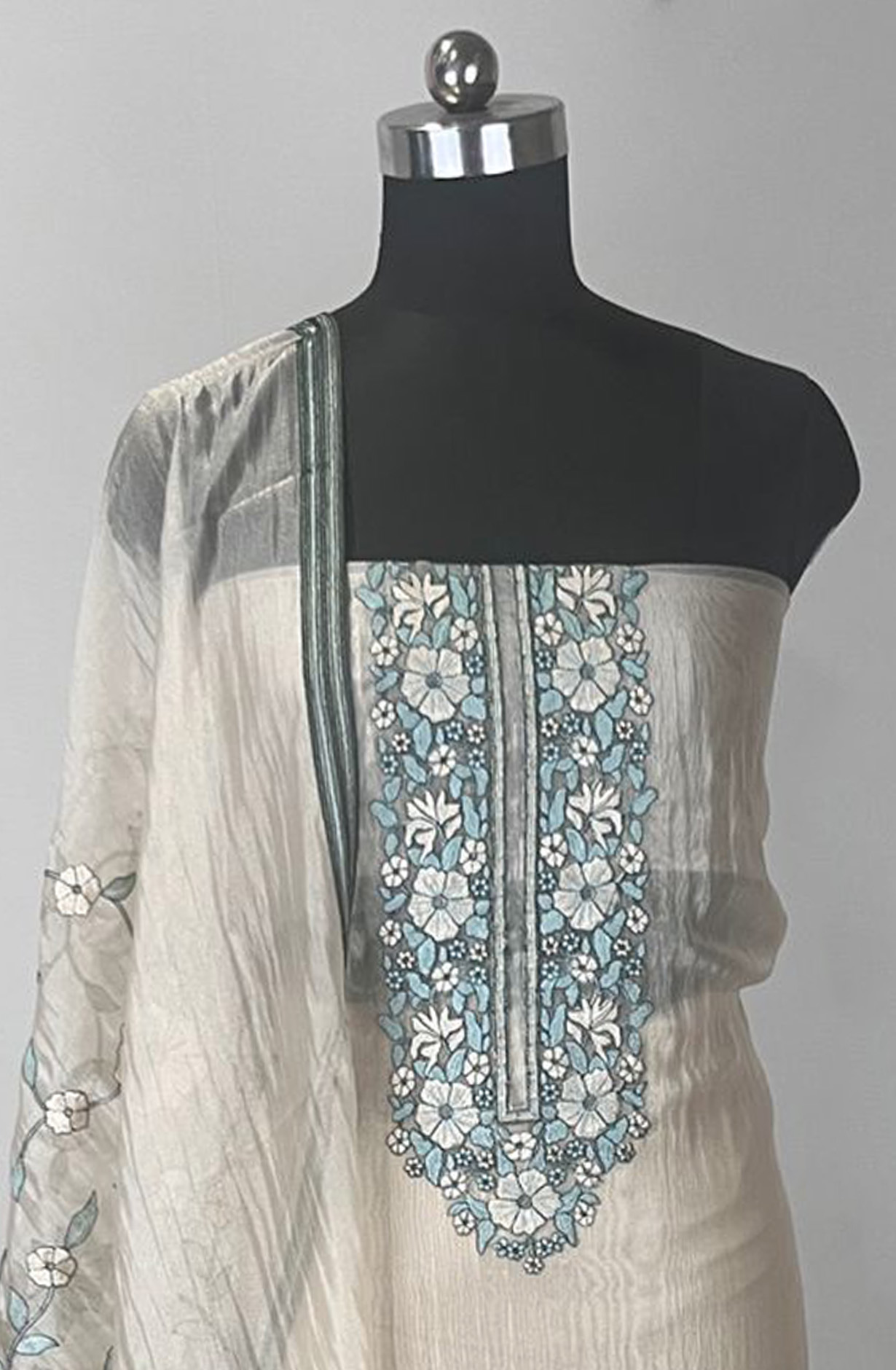 Sea Green Glass Tissue Beautiful Suit Set with  Dupatta - 1020-5842A