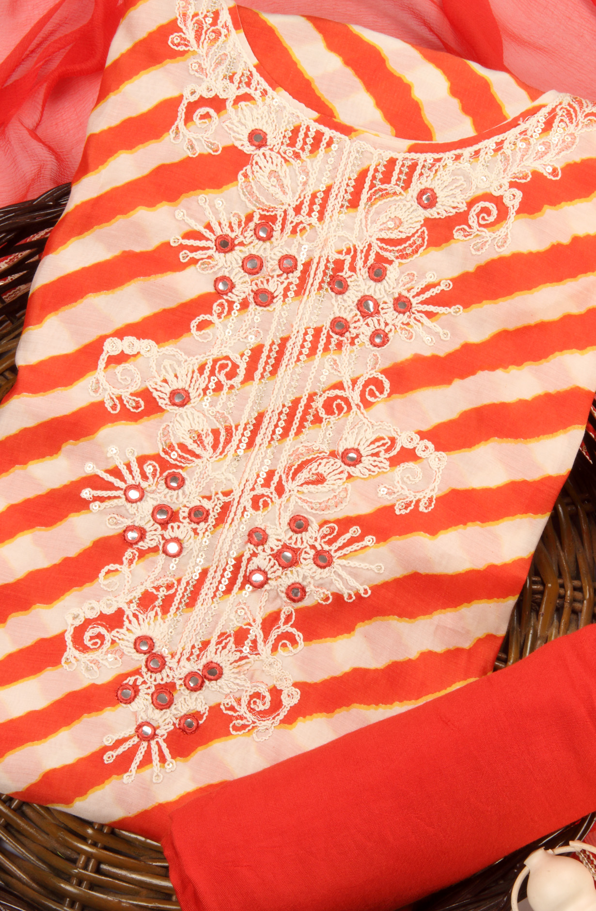 Rust Muslin Beautiful Semi-stitched Salwar Suit with Chiffon Dupatta - 131-MT8042