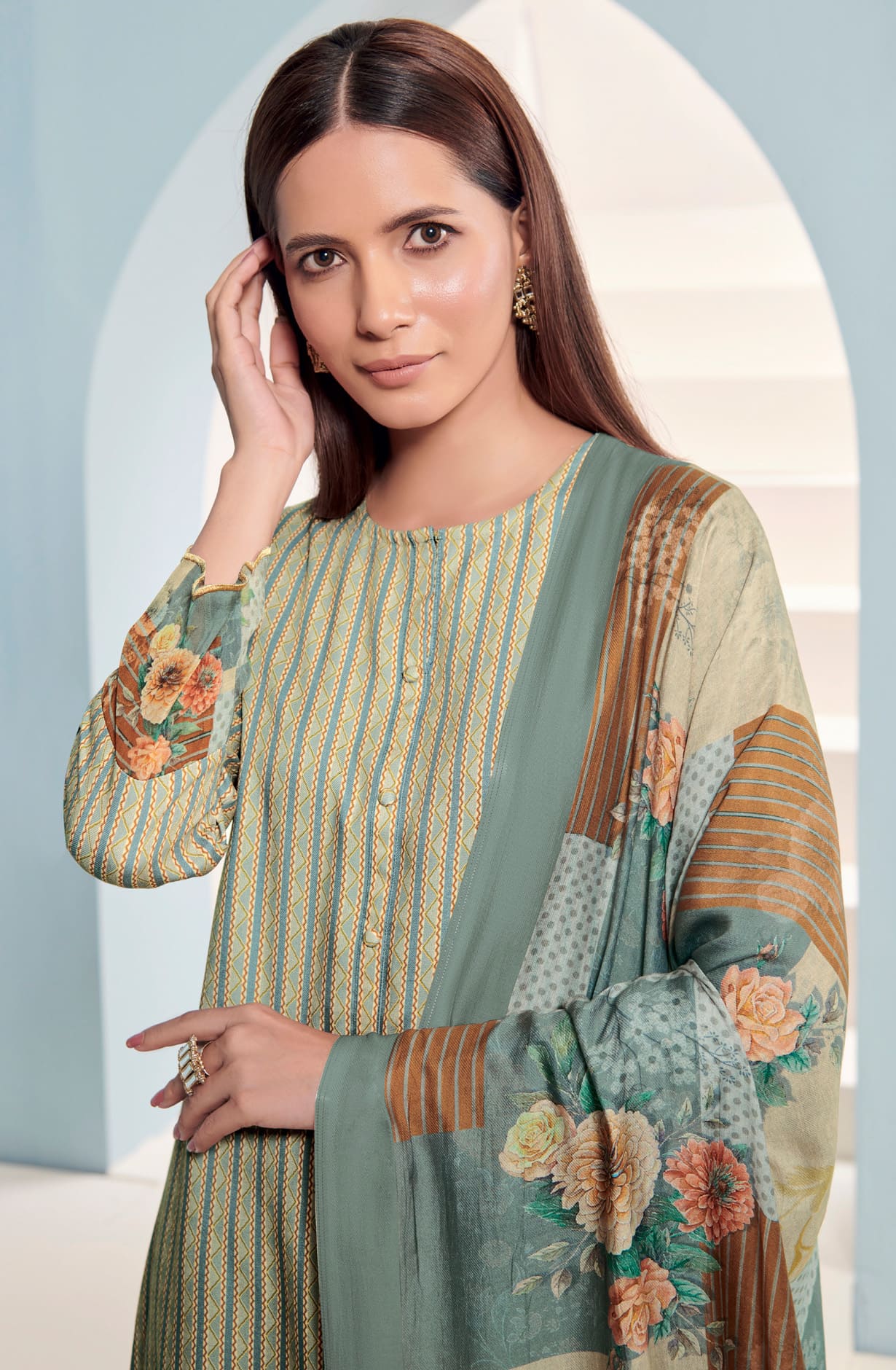 Grey Cotton Digital Printed Salwar Dress Material - LAK5529