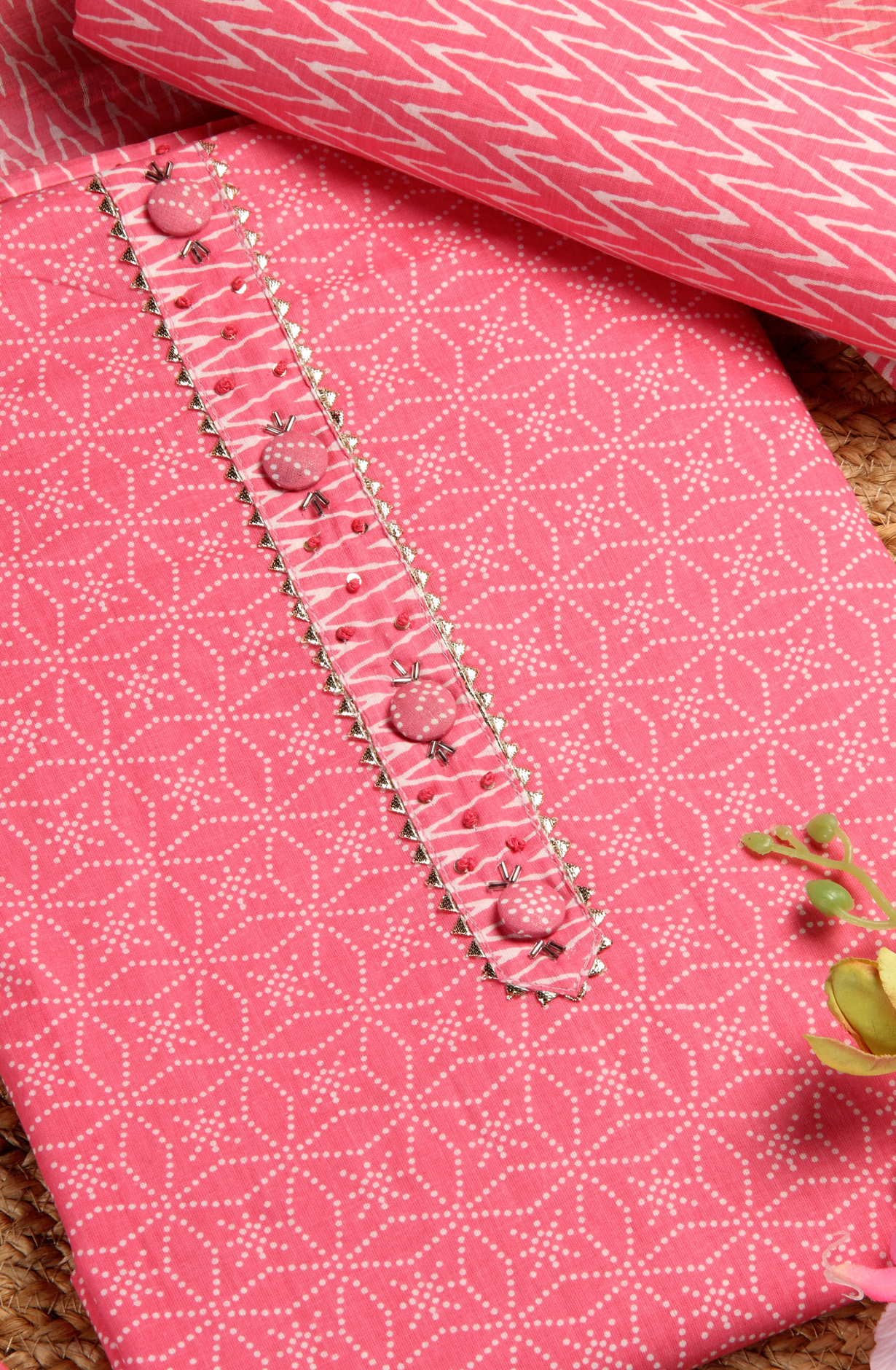 Pink Cotton Printed Salwar Suit with Dupatta - 983-4406