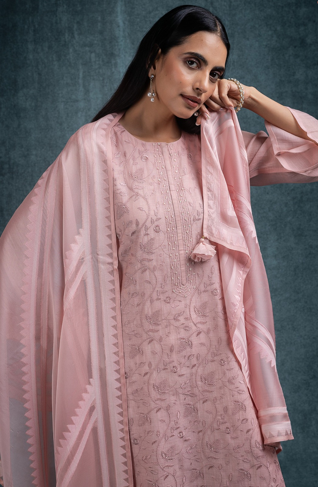 Peach Mul chanderi beautiful Suit Set with Dupatta - R157-SPR2677