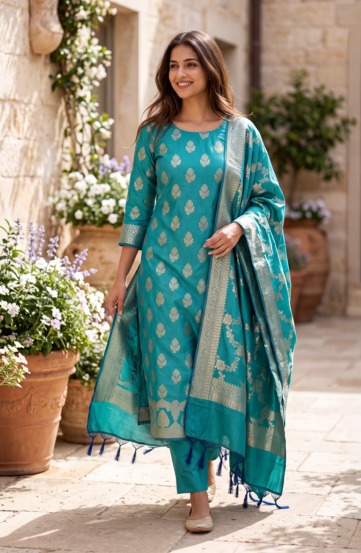 Rama Geen Chanderi Silk Unstitched Suit-Set with Beautiful Dupatta - SVACHN1312-3E