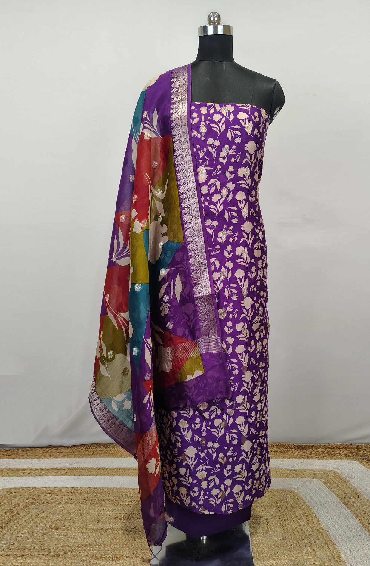 Purple Beautiful Maheshwari Unstitched Suit with Dupatta - 1028-CHNTRS1101C