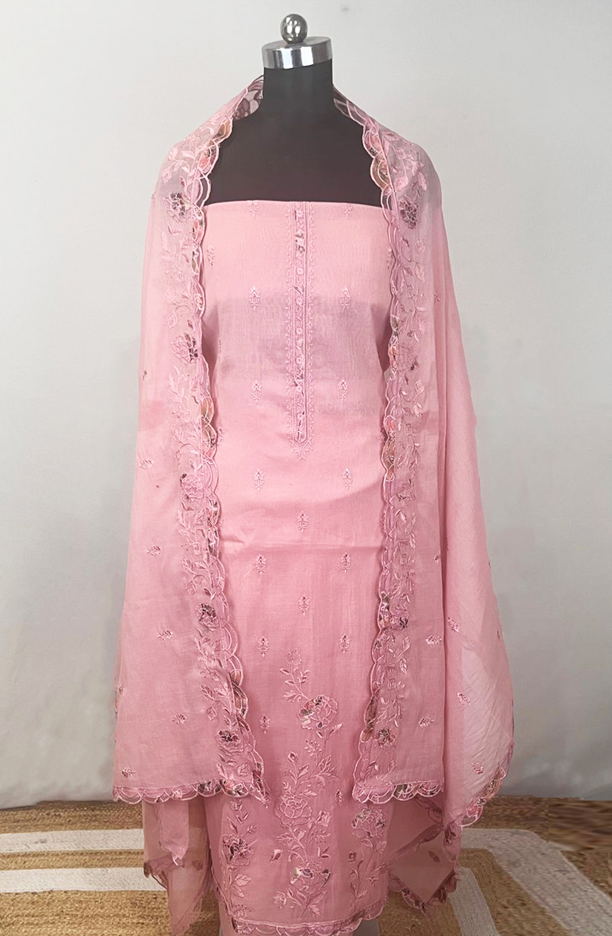 Pink Linen Unstitched Beautiful Suit Set with Dupatta - 131-EE5677A