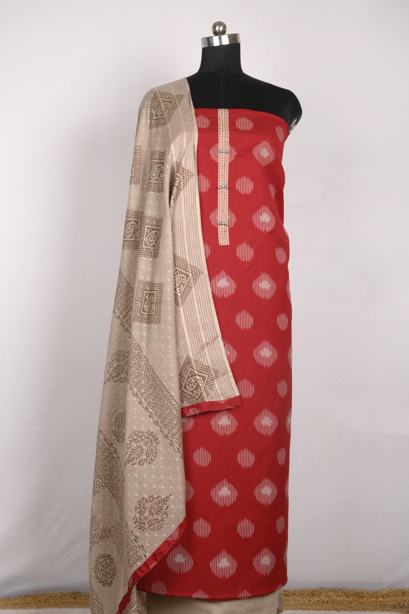 Red Handloom Cotton Beautiful Suit Set with Dupatta - 657-S25DEAN1044A
