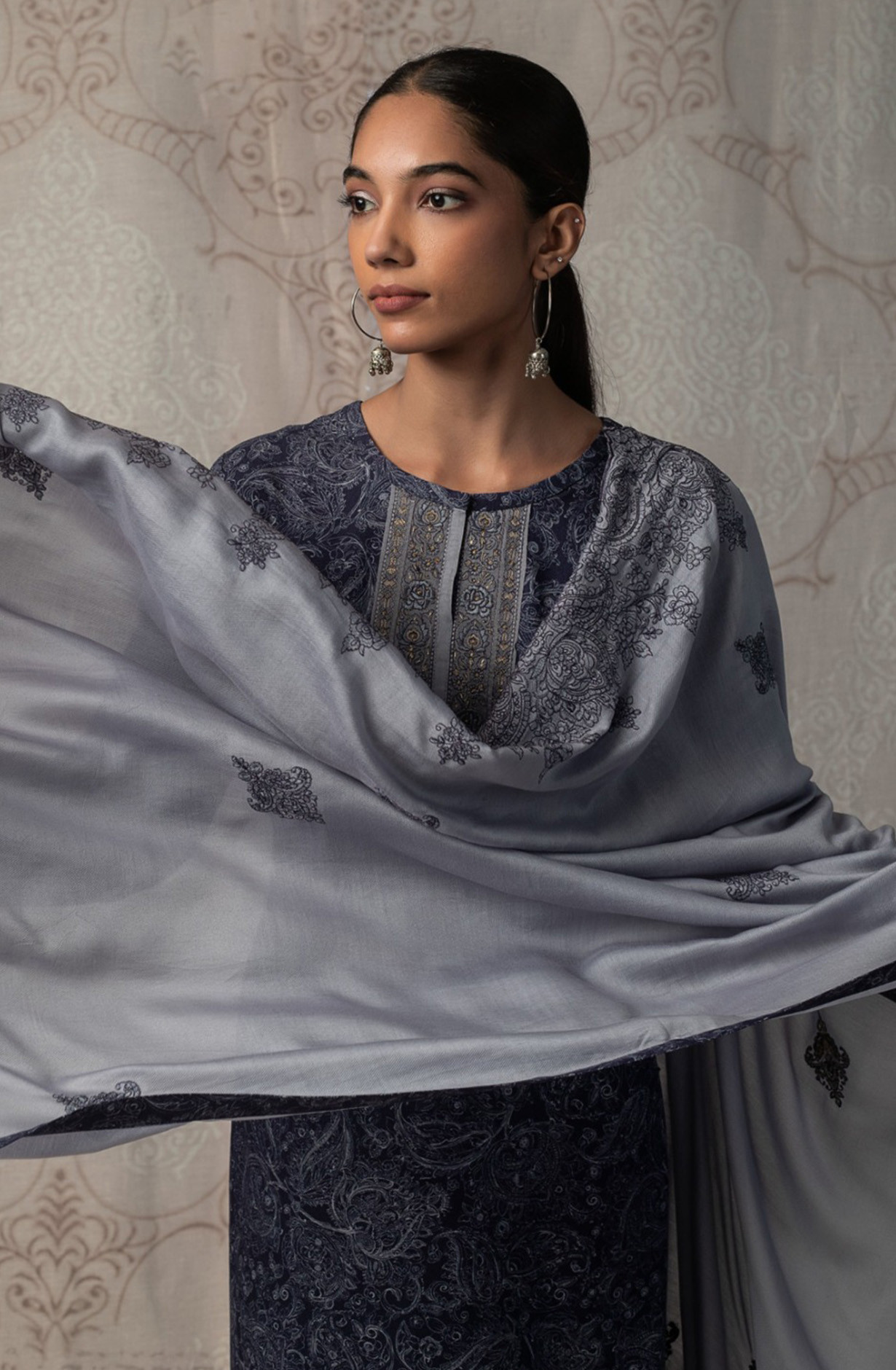 Blue Pashmina Suit Set with Pashmina Dupatta - R157-SPR2482A