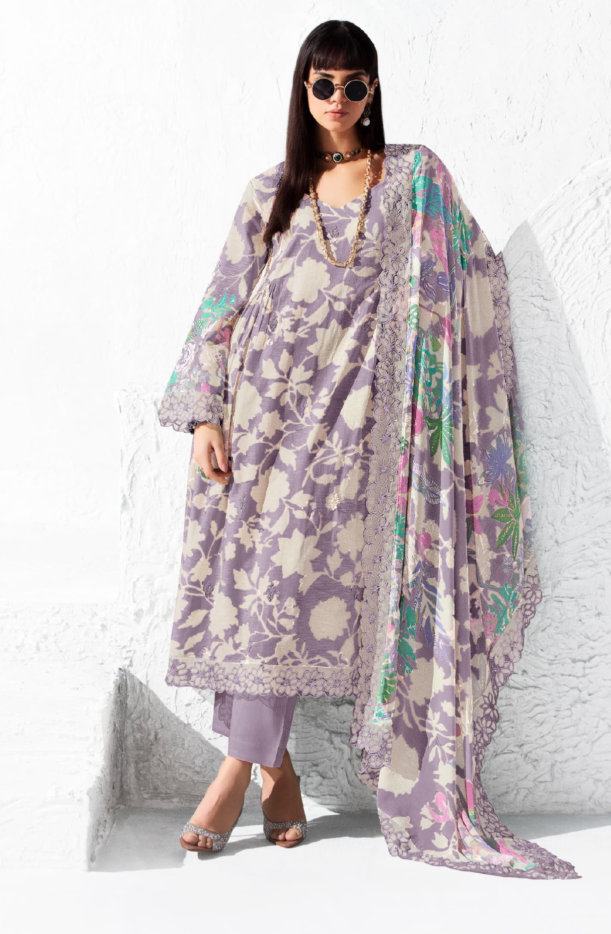 Purple Pure Muslin Suit set with Dupatta- ICO9761