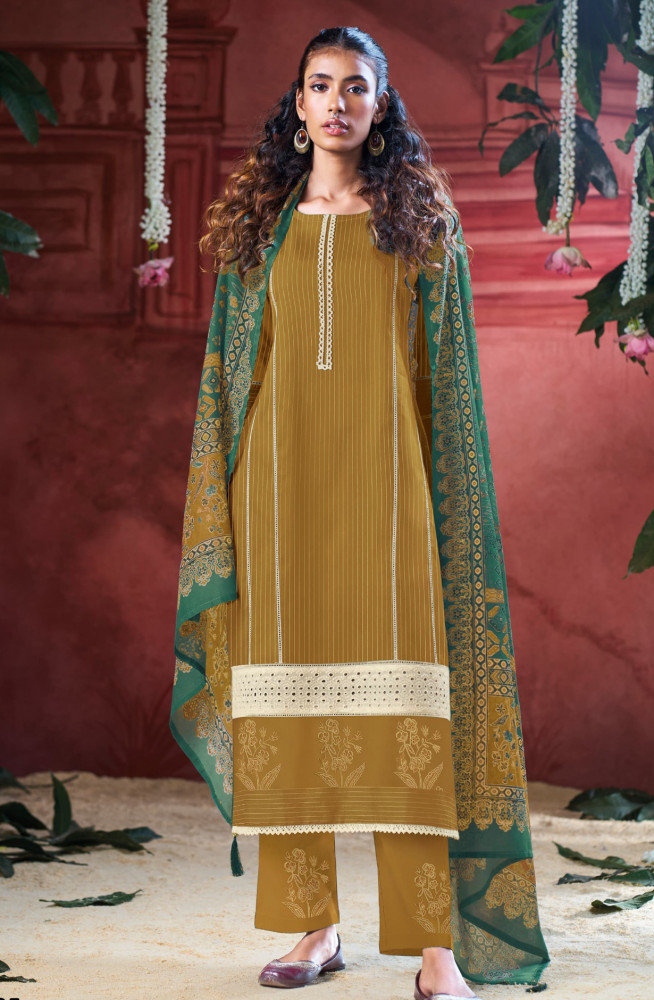 Image of Mustard Cotton Beautiful Suit Set with Dupatta- MIR10325