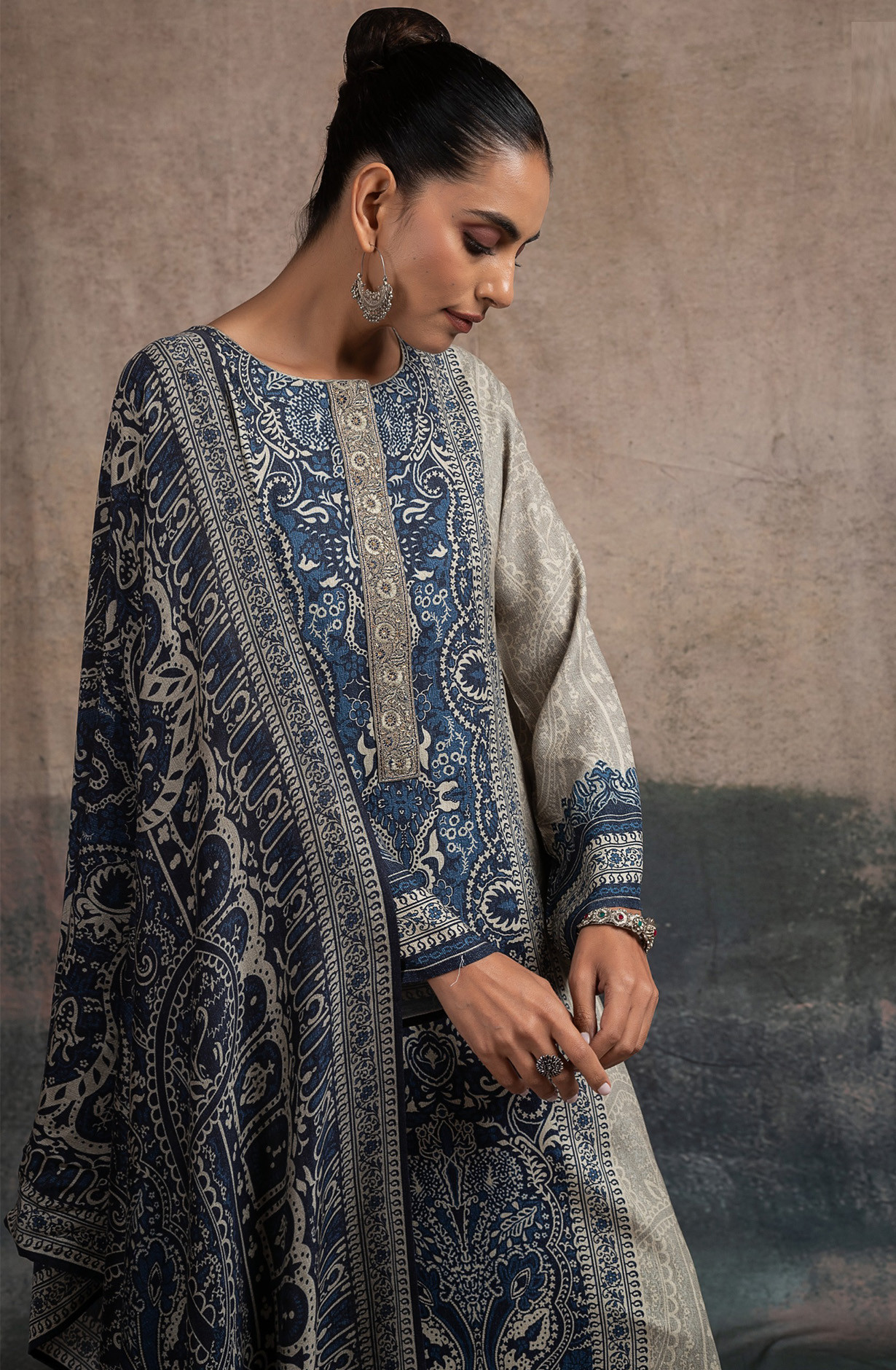 Blue Pashmina Suit Set with Dupatta - R157-SPR2520