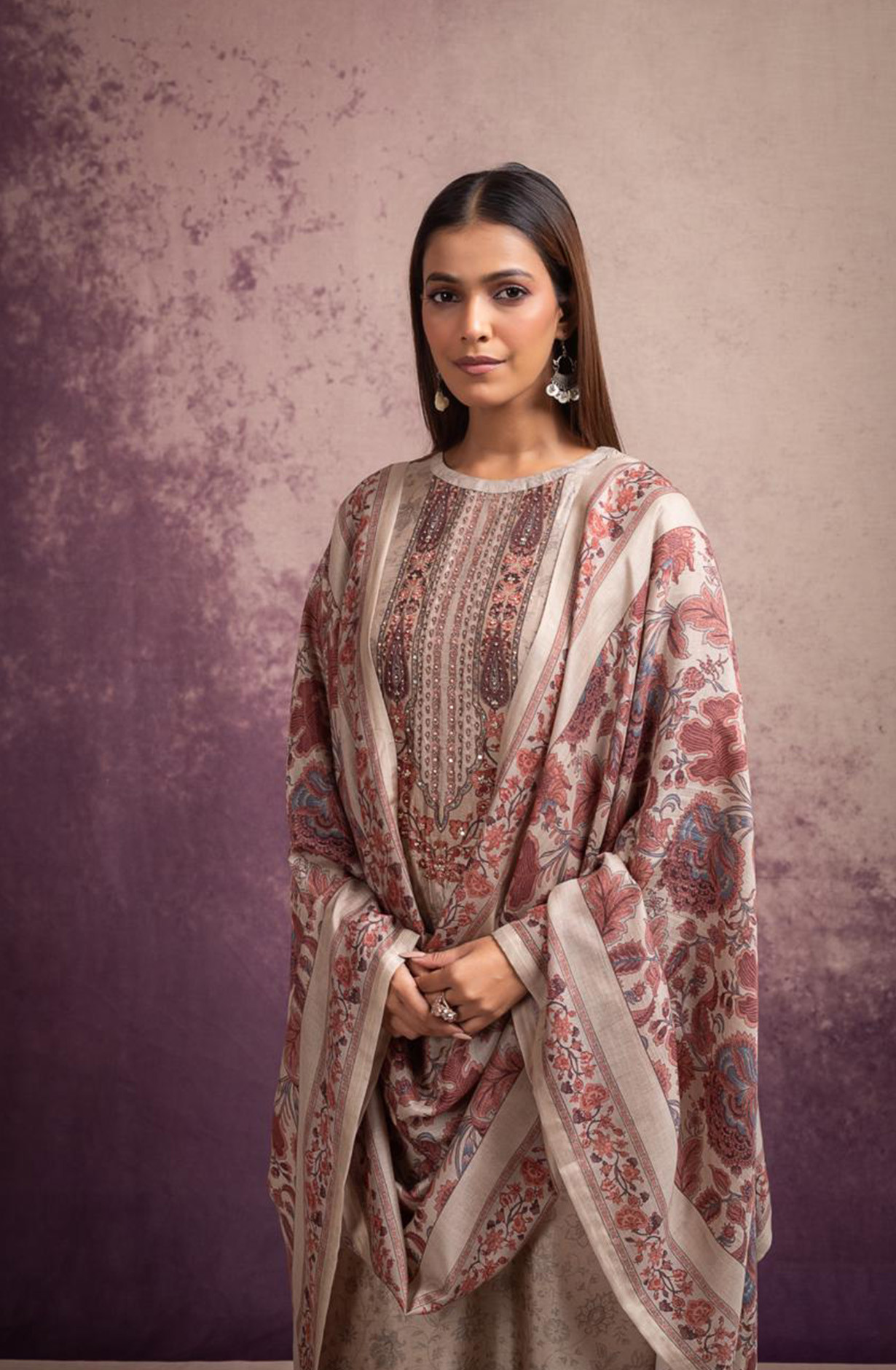 Brown Silk Digital Prints Suit with Pure Silk Dupatta - TOS2114A
