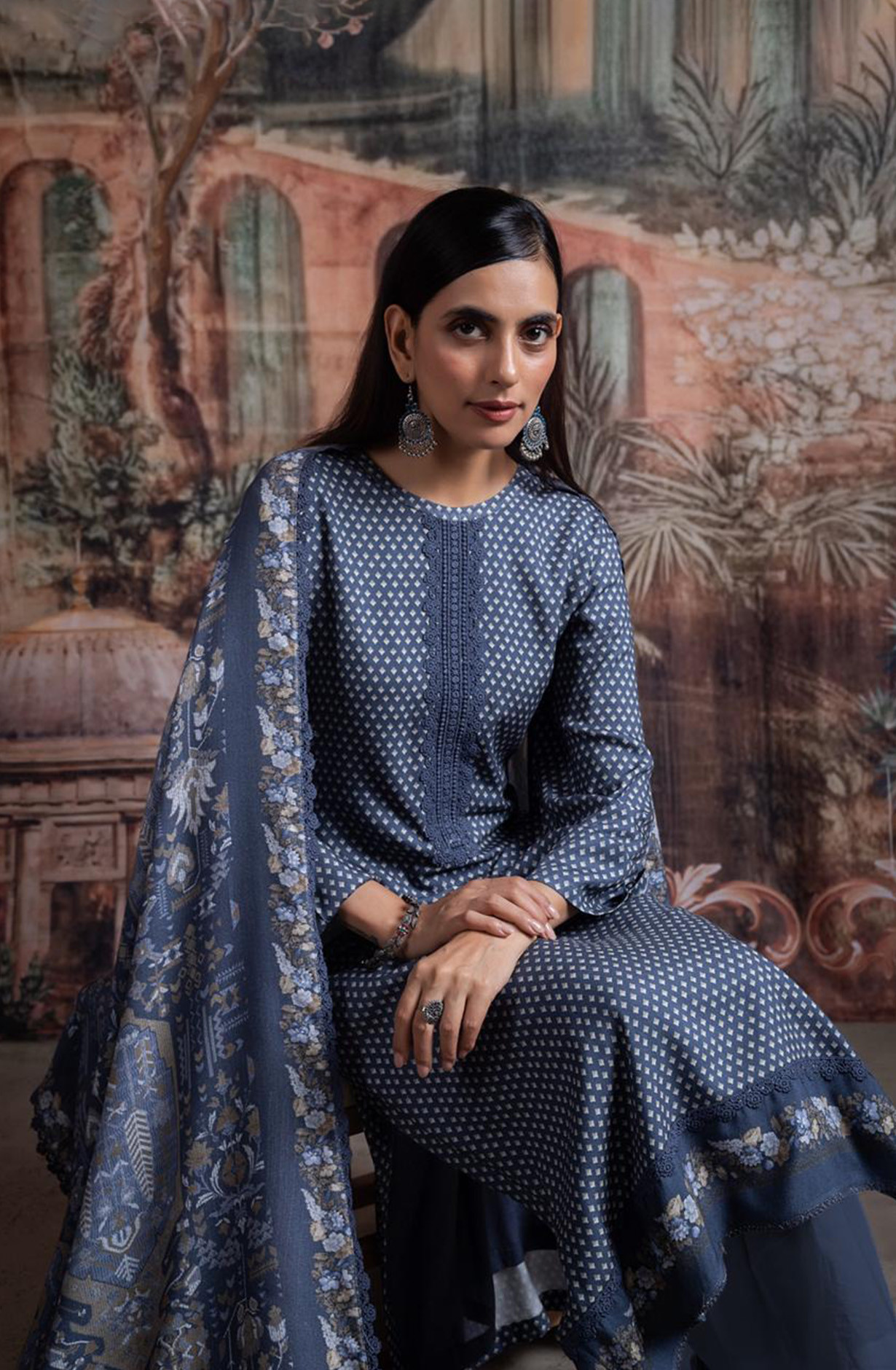 Blue Pashmina Digital Printed Suit with Pashmina Dupatta - SIY2038B