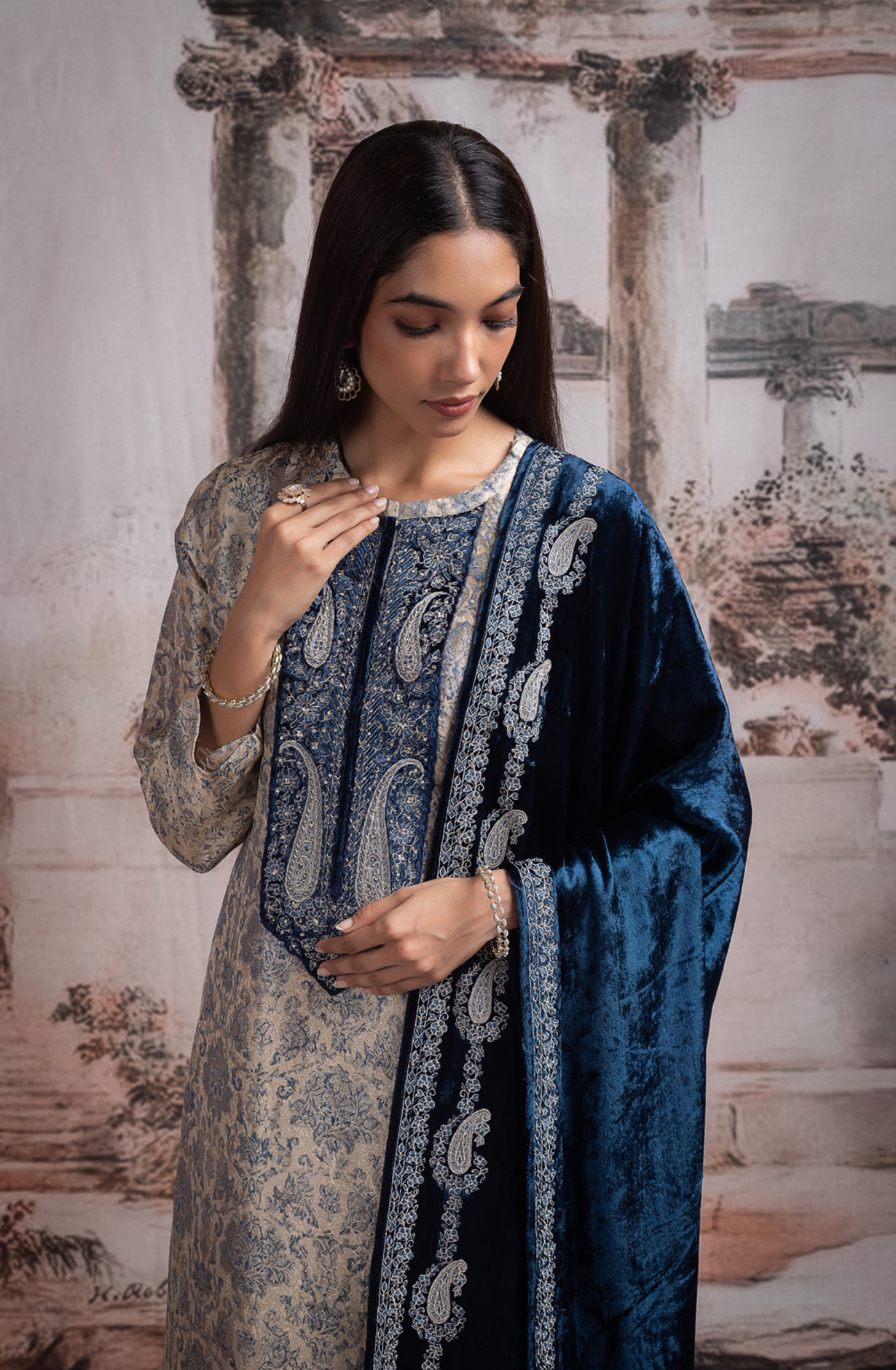 Blue Pashmina Suit set with Pashmina Dupatta - YOR2065A