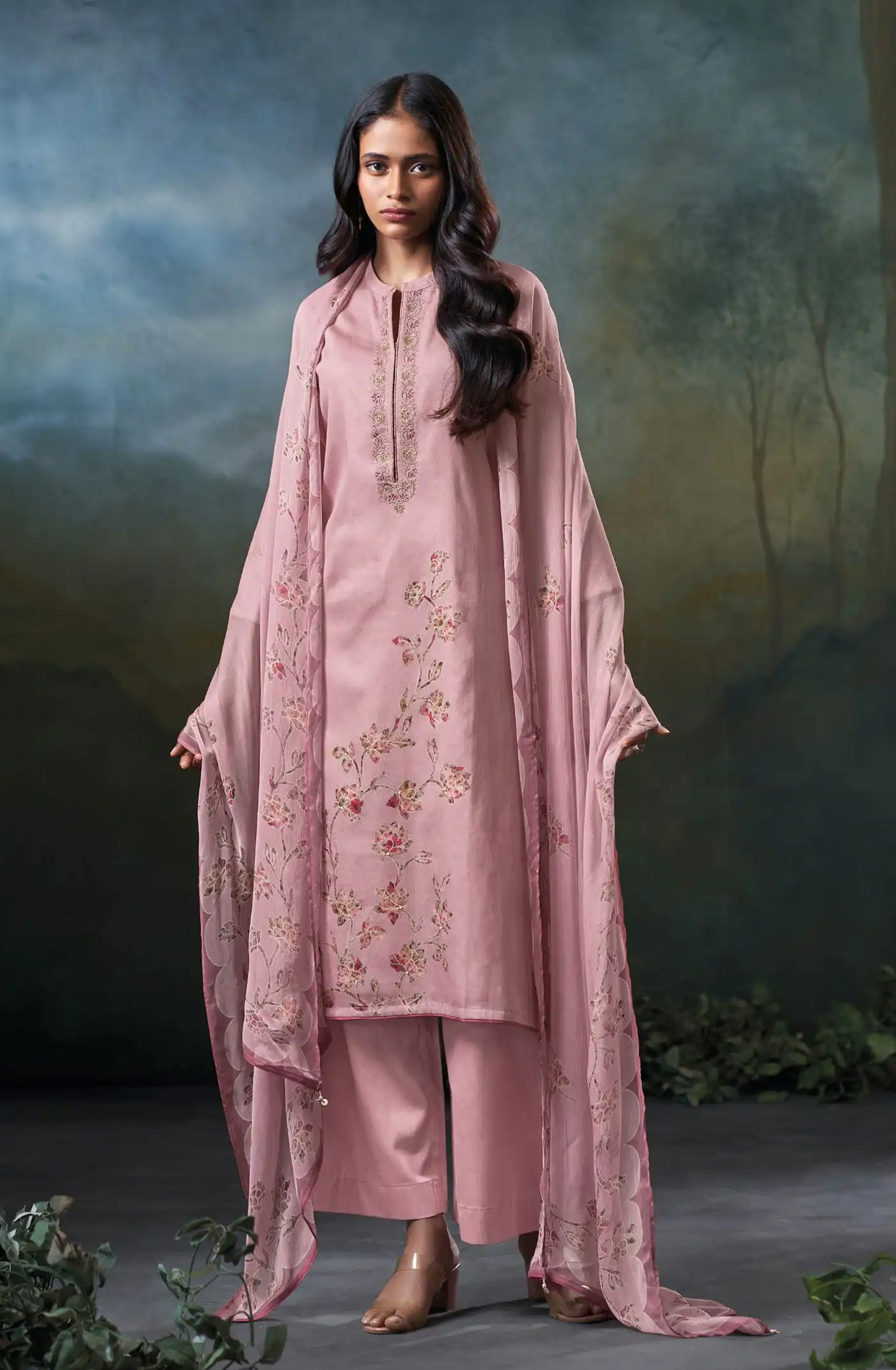 Pink Premium Cotton Satin Unstitched Suit Set with Beautiful Dupatta - JAZS5117A
