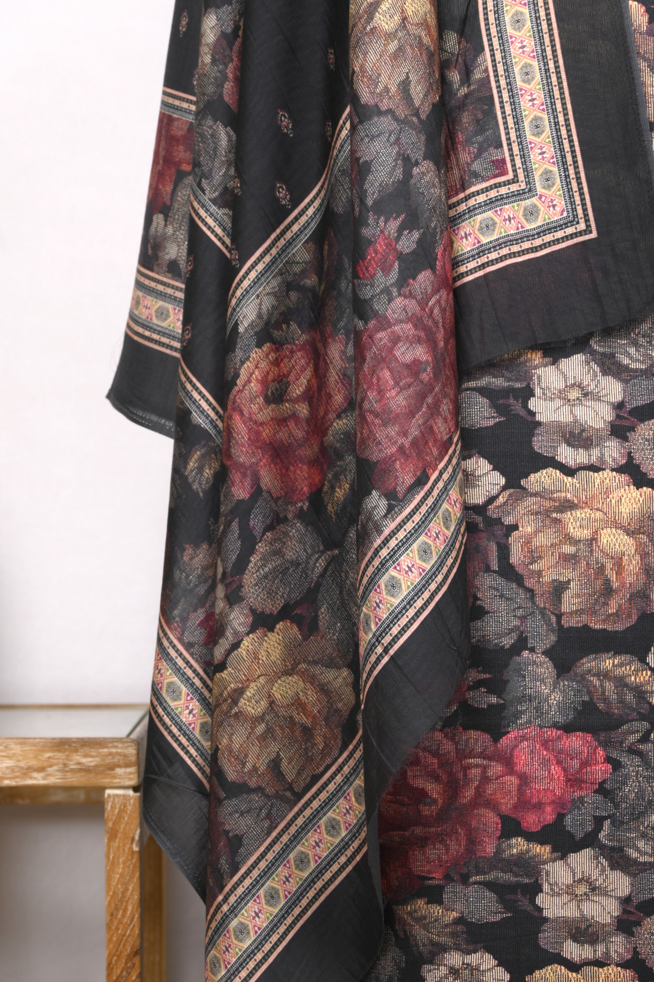 Black Digital Printed Spun Suit set with Spun Dupatta- VUN6875