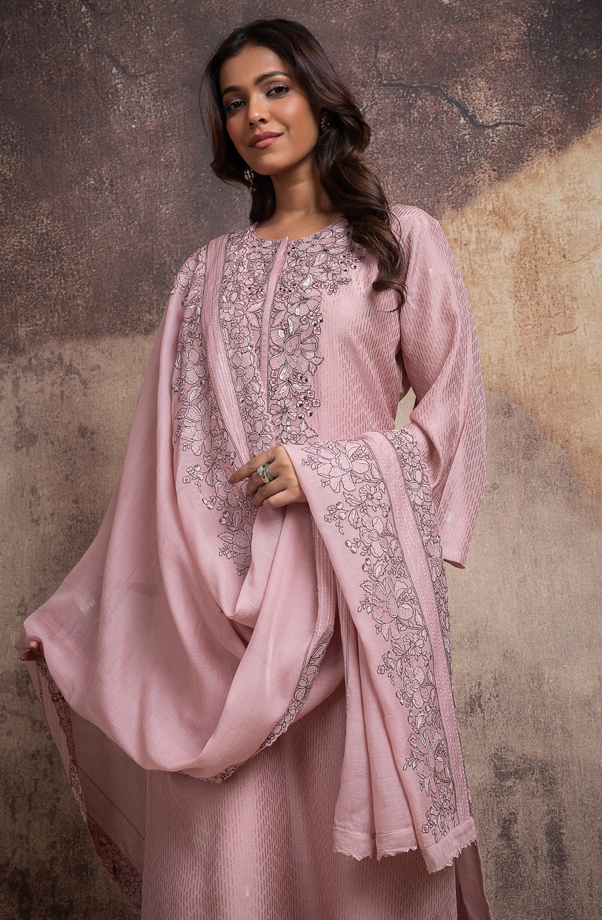 Peach Chanderi silk jacquard beautiful Suit Set with Dupatta - R157-SPR2698B