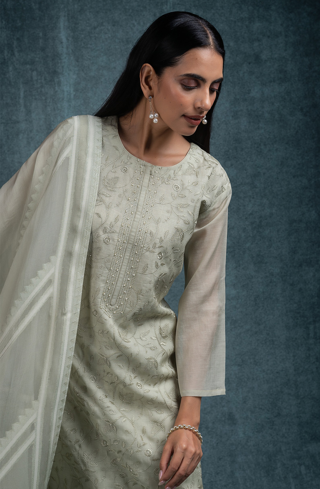 Pista Mul chanderi beautiful Suit Set with Dupatta - R157-SPR2677A