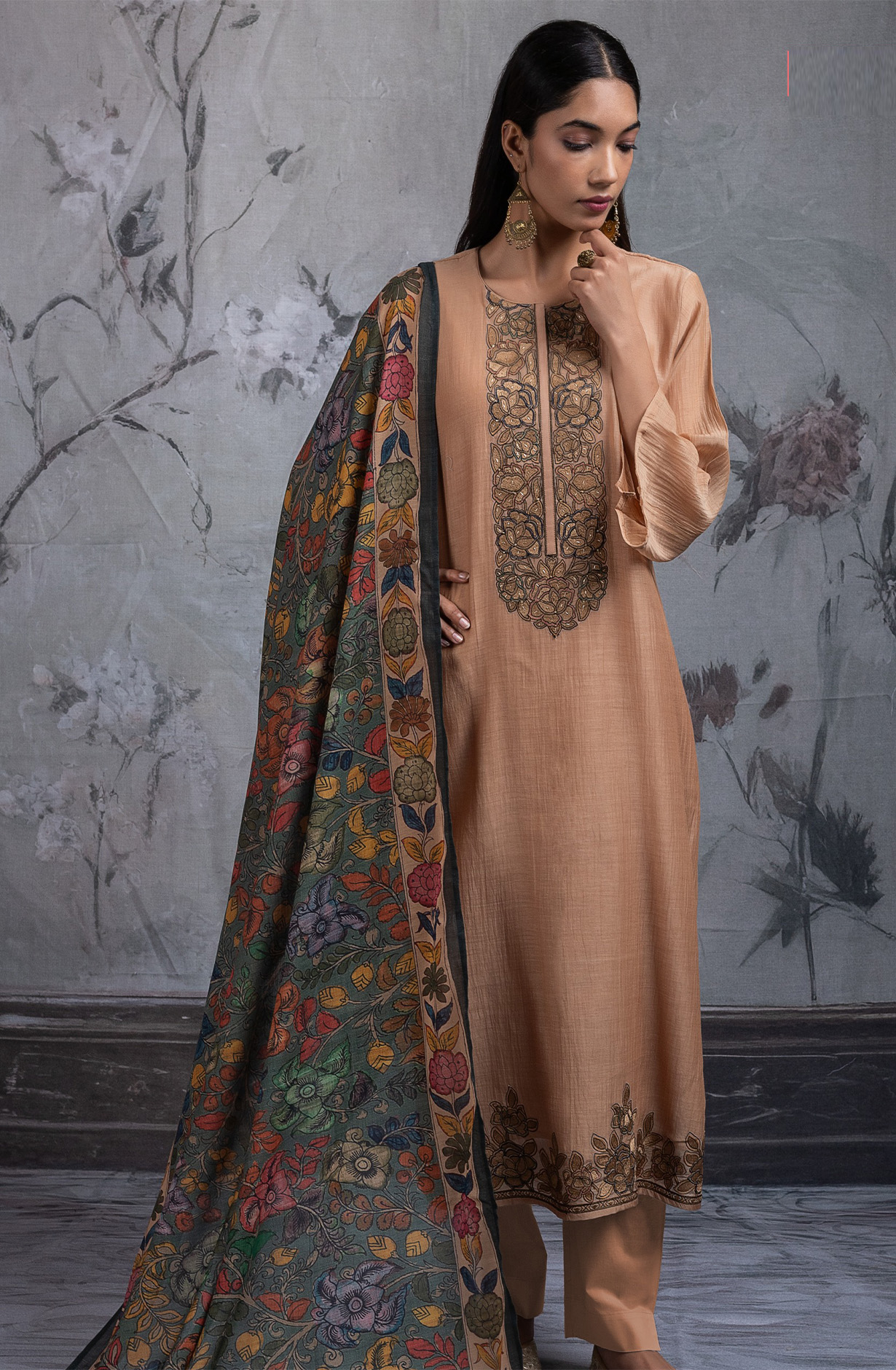 Beige Mul chanderi embroidered Suit Set with Dupatta - R157-SPR2724
