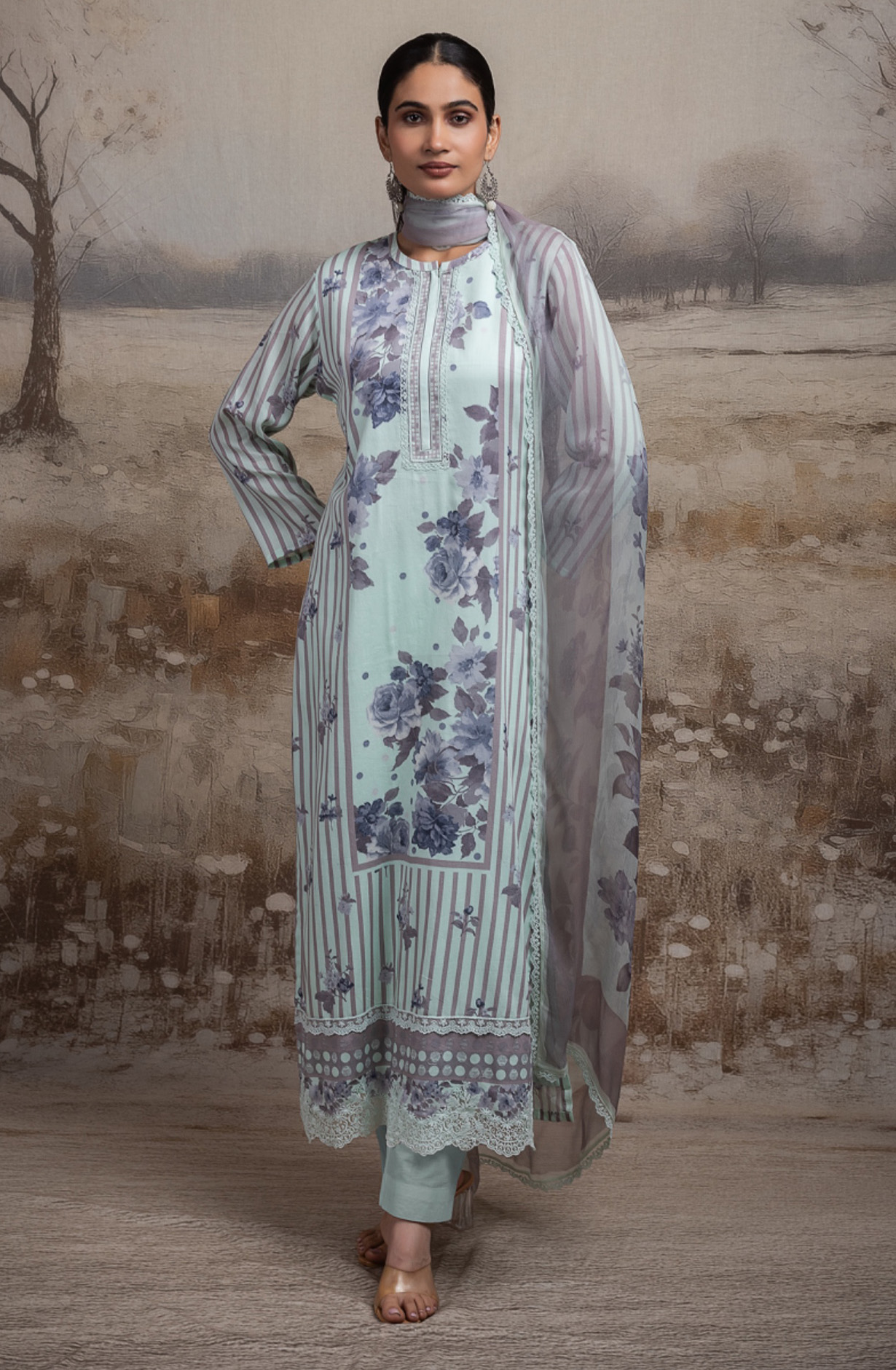 Pista cotton Unstitched Suit Set with Dupatta - RISNT117A