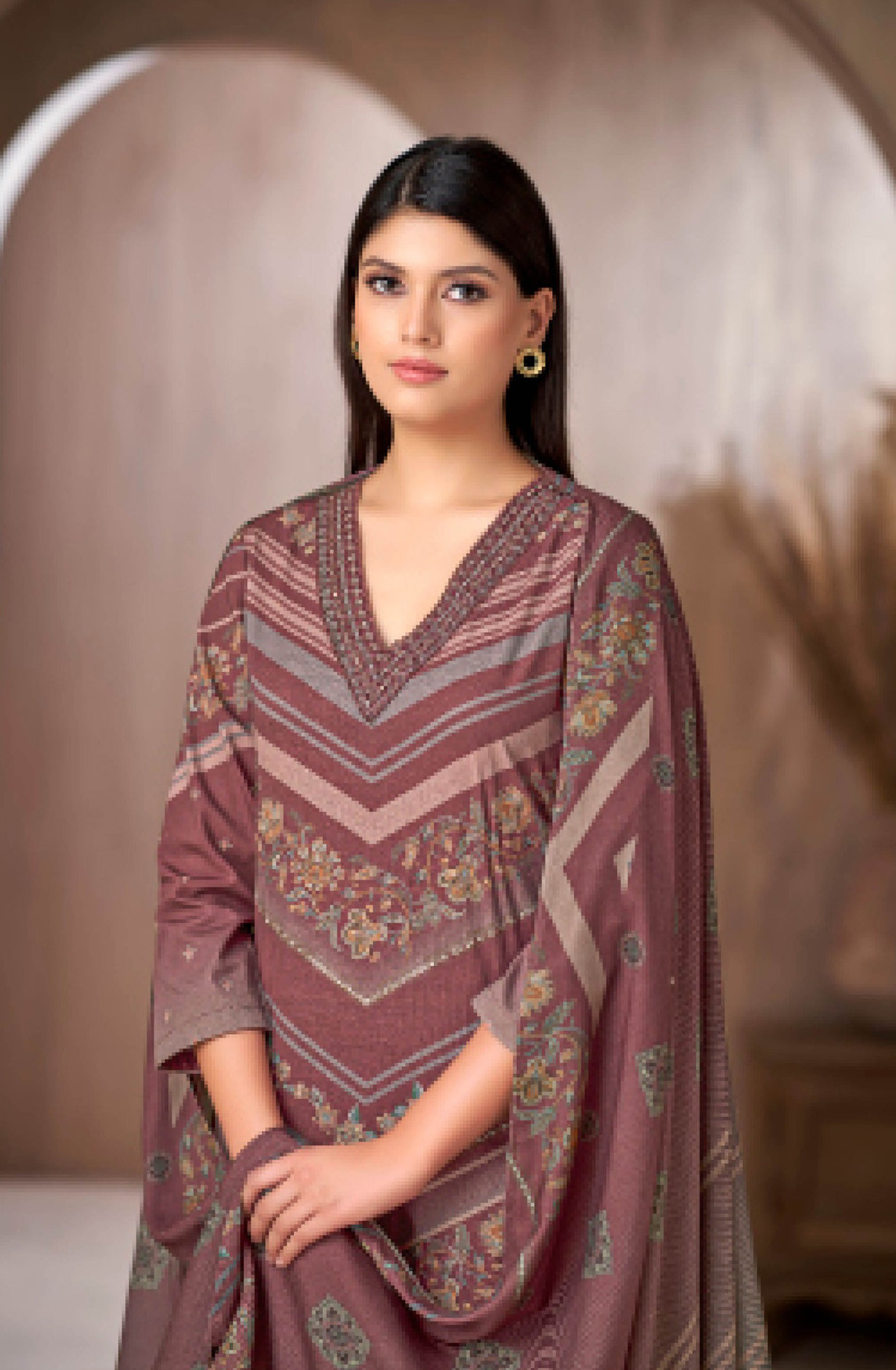 Pink pure corduroy Suit set with Dupatta- ISH5036