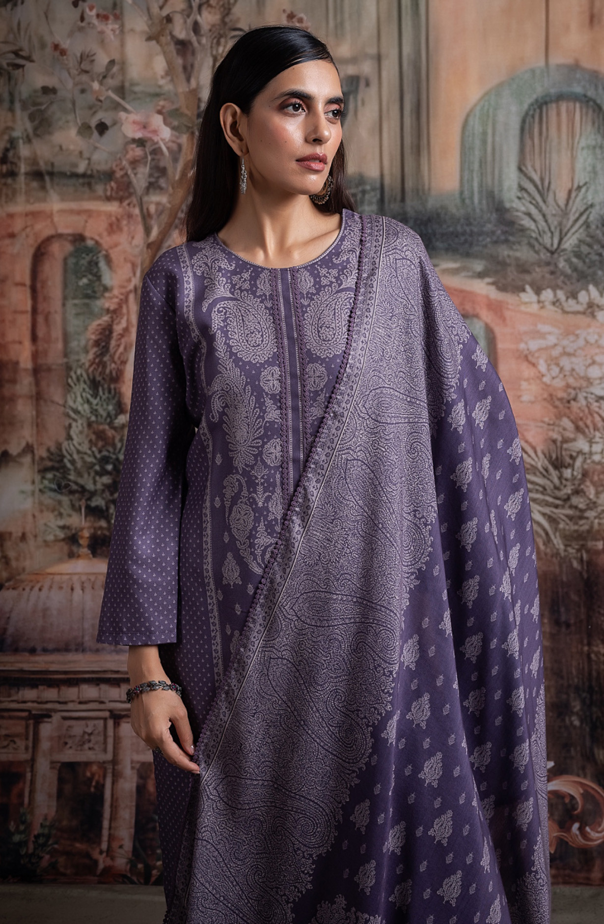 Purple Pashmina Suit set with Pashmina Dupatta- SHA2097A