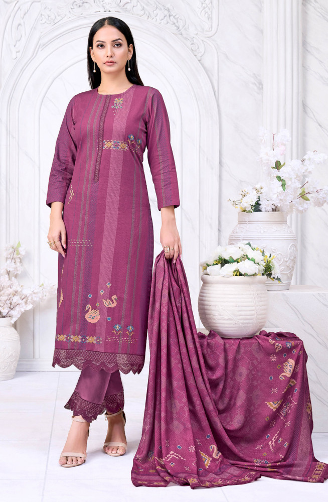 Image of Wine pure corduroy Suit set with Dupatta- LAM540