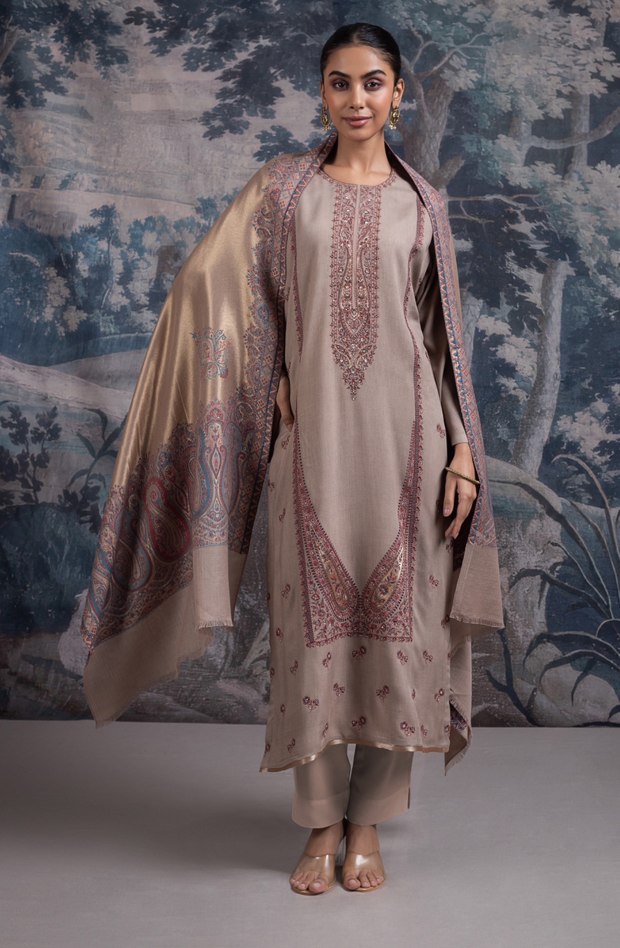 Brown Pure Pashmina Suit set with Dupatta- KASH2146A