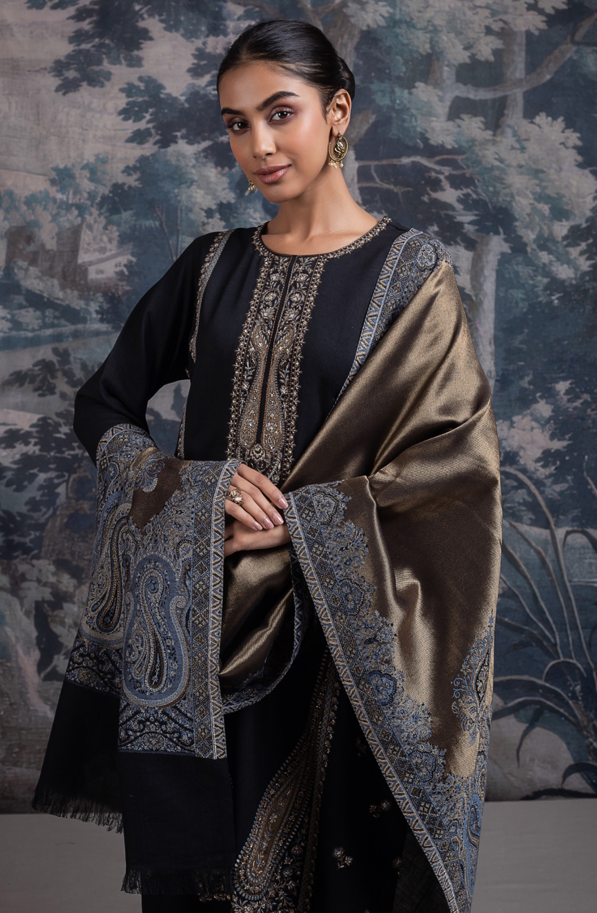 Black Pure Pashmina Suit set with Dupatta- KASH2146B