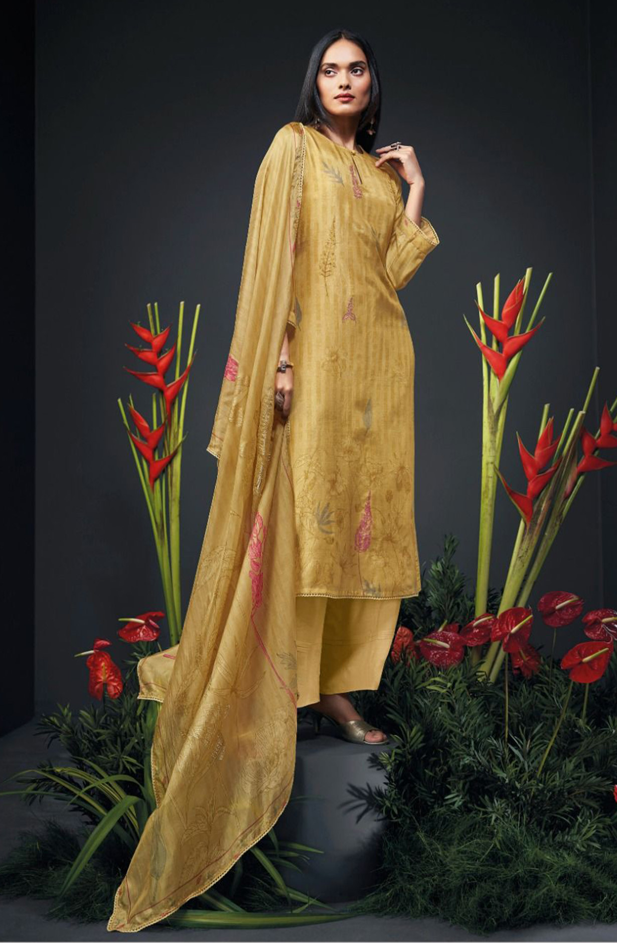 Mustard Silk Suit set with Dupatta- ZAN1694