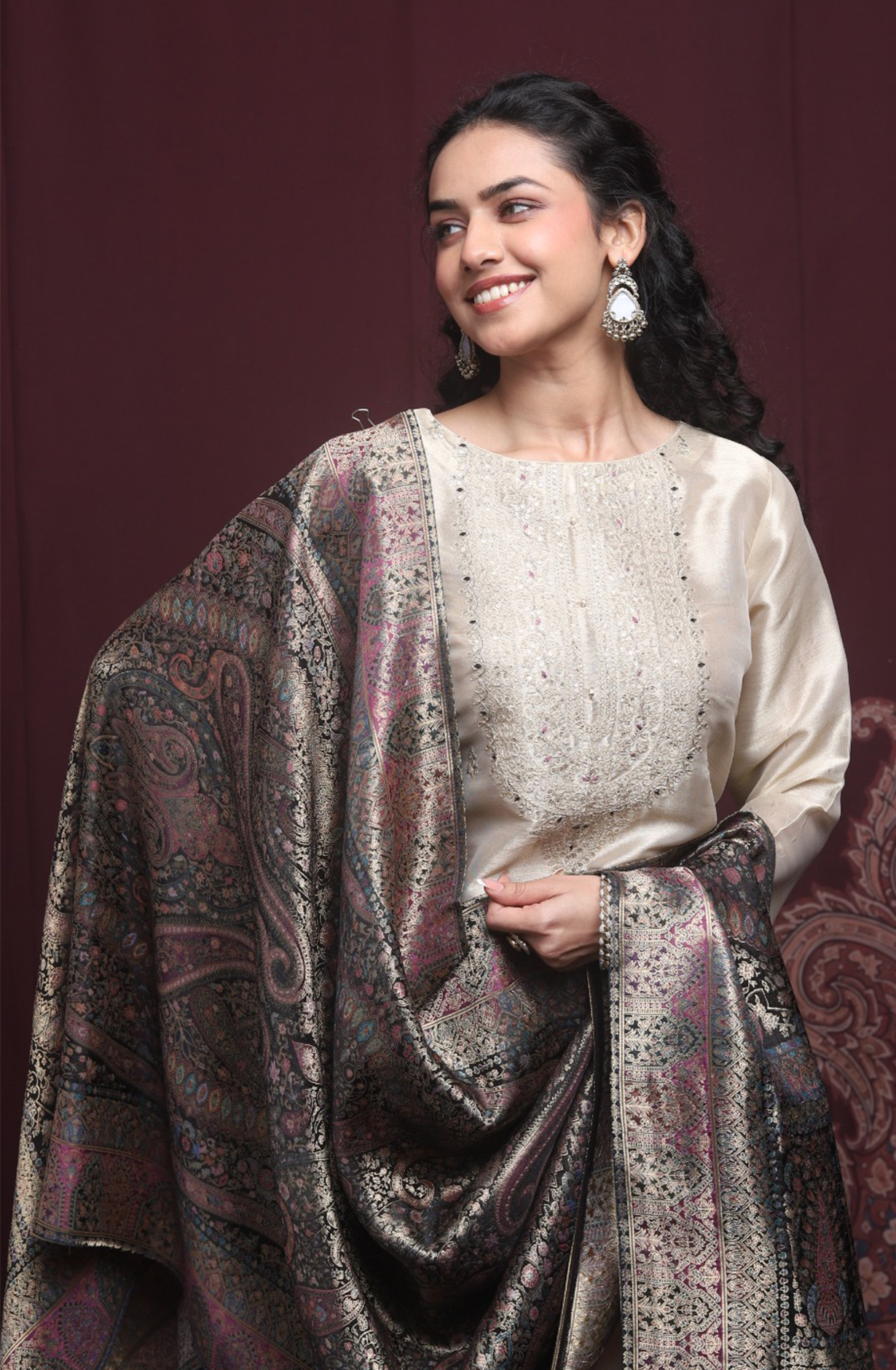 Beige Premium Silk Unstitched Suit Set with Beautiful Dupatta - 131-NAR2602