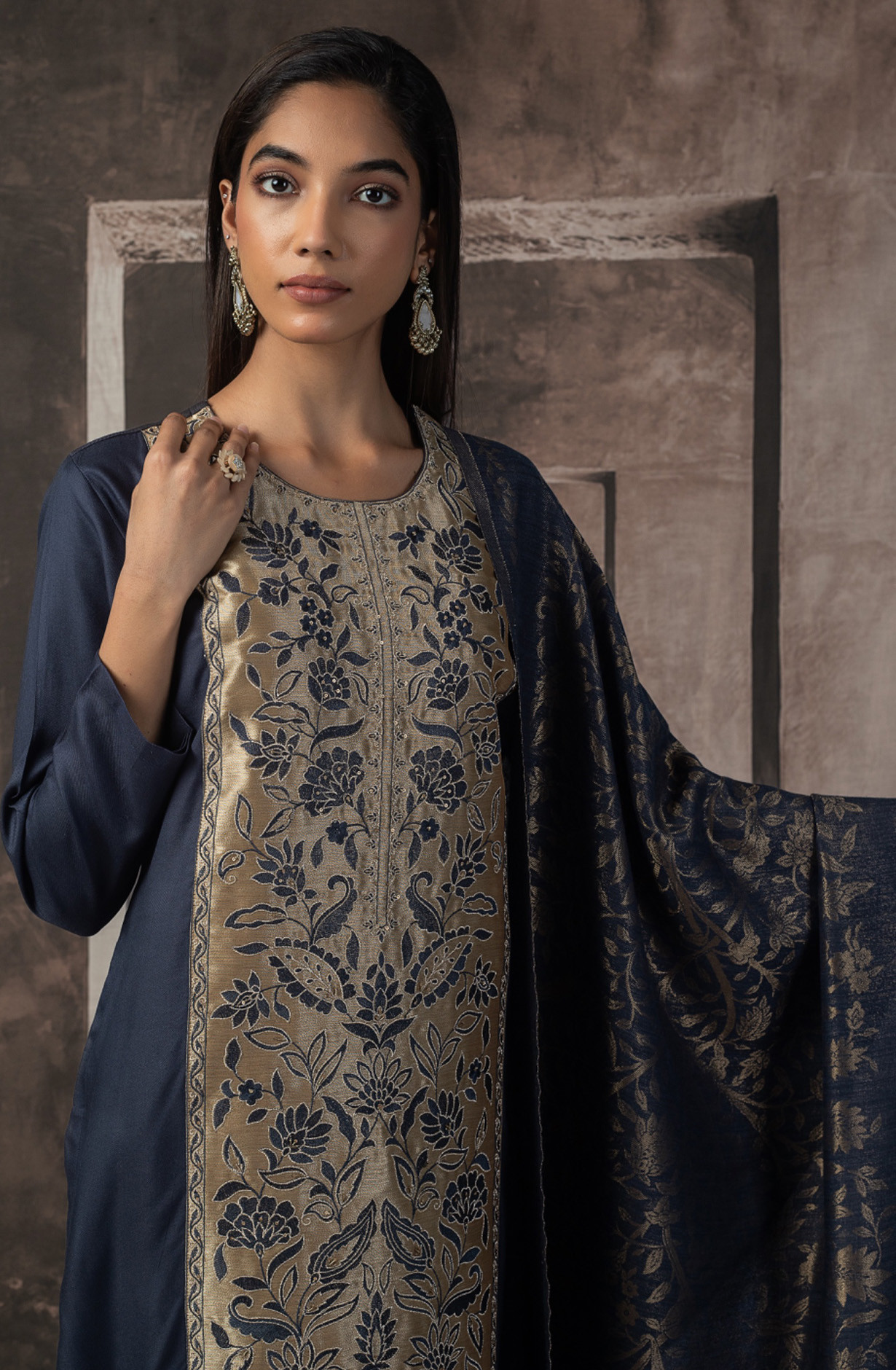 Blue Pashmina Silk Jacquard Suit set with Dupatta- ZOO2156B