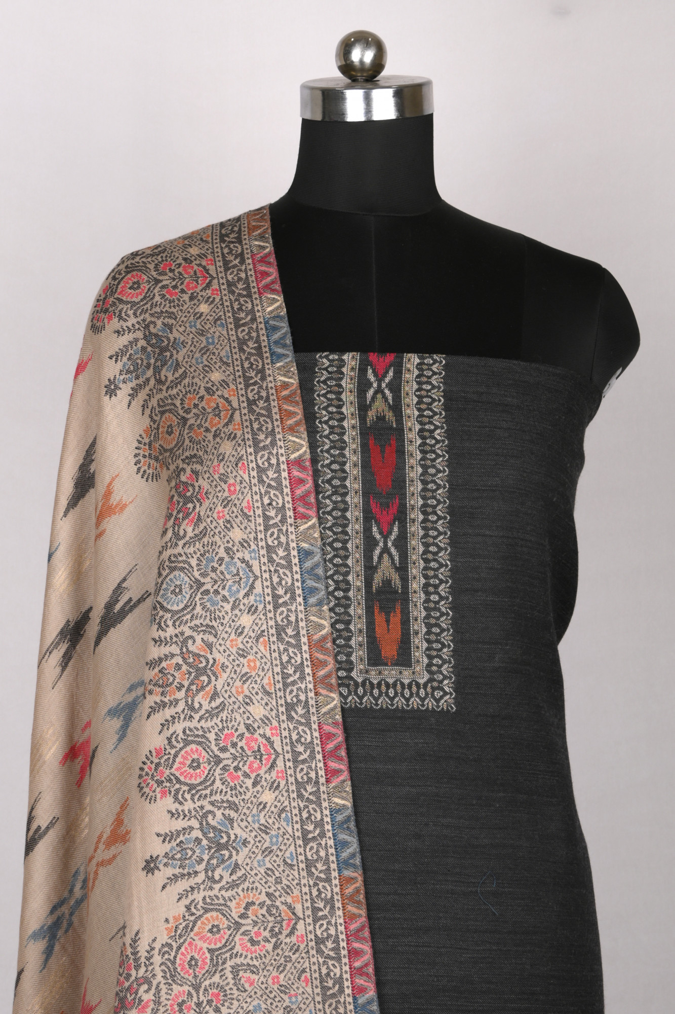 Black Pashmina Suit set with Pashmina Dupatta- PASH1415B