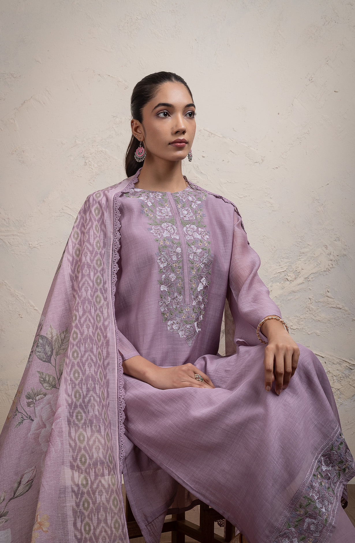 Mauve Pure Mul chanderi beautiful Suit Set with Dupatta - R157-SPR2688B