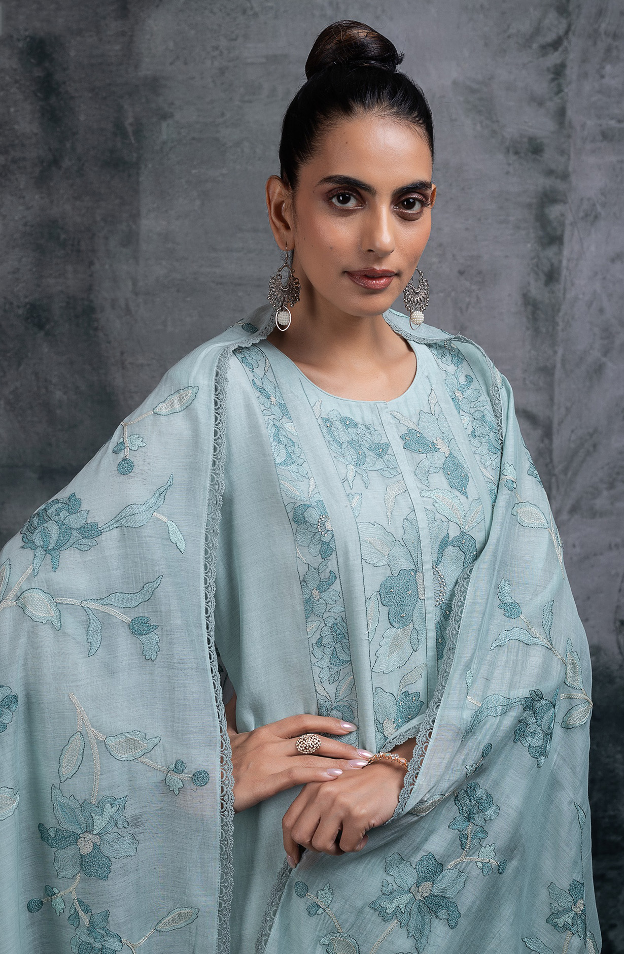 Green Pure mul chanderi embroidered Suit Set with Dupatta - R157-SPR2672