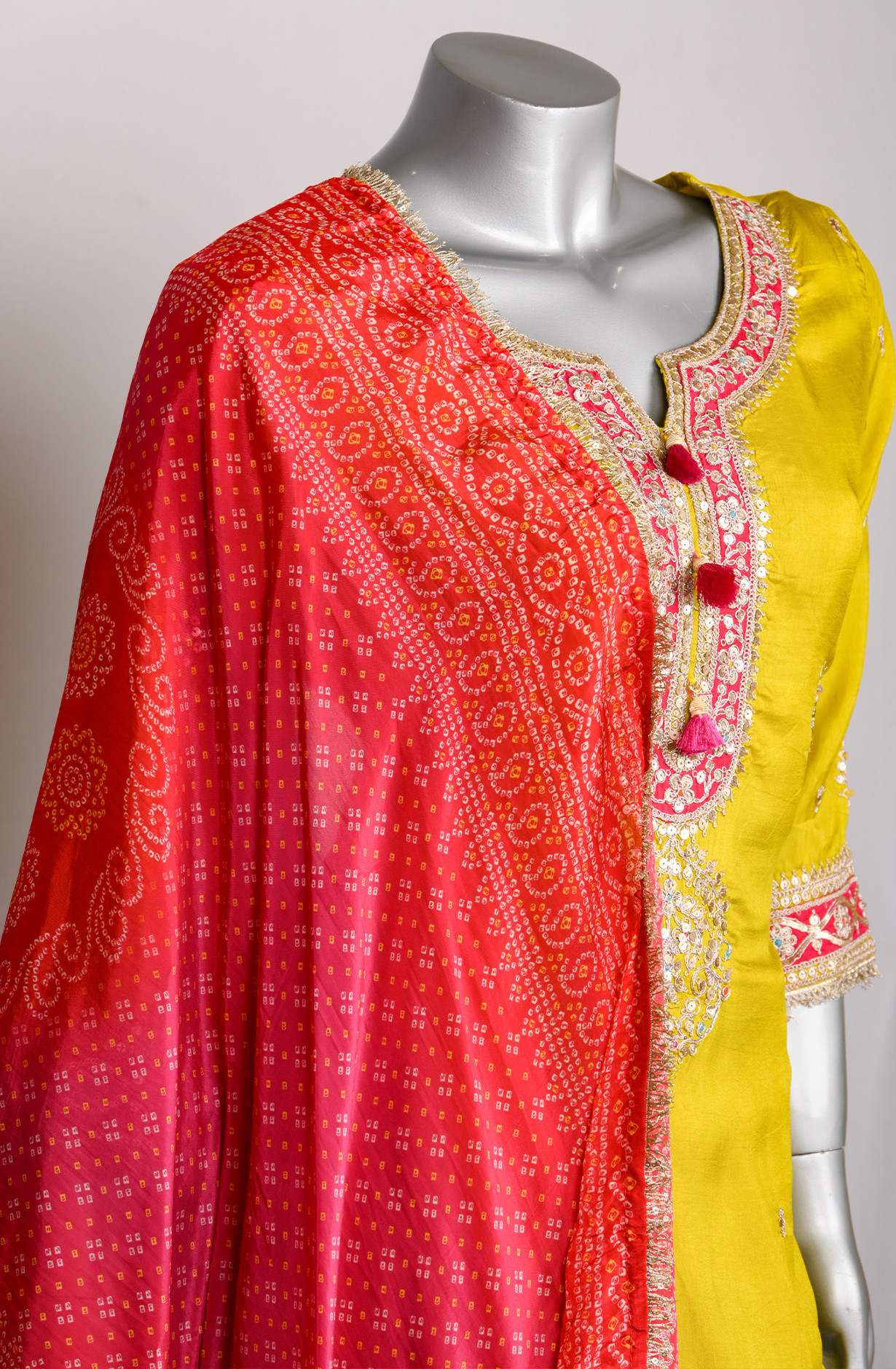 Yellow Satin Stitched Suit Set with Dupatta - 1023-1001