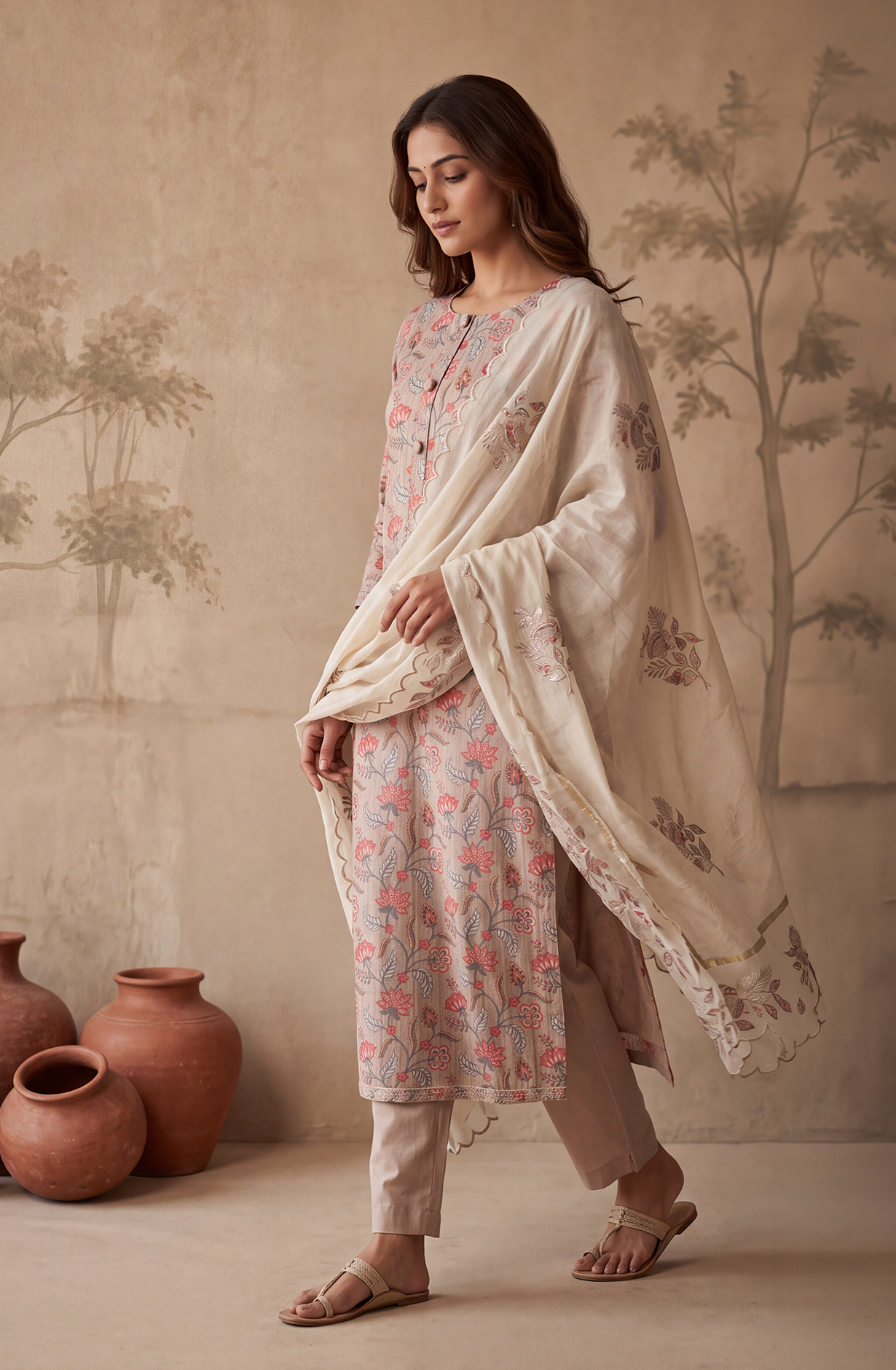 Peach Silk Unstitched Suit Set with Beautiful Dupatta - 972-WETSL1103-2B