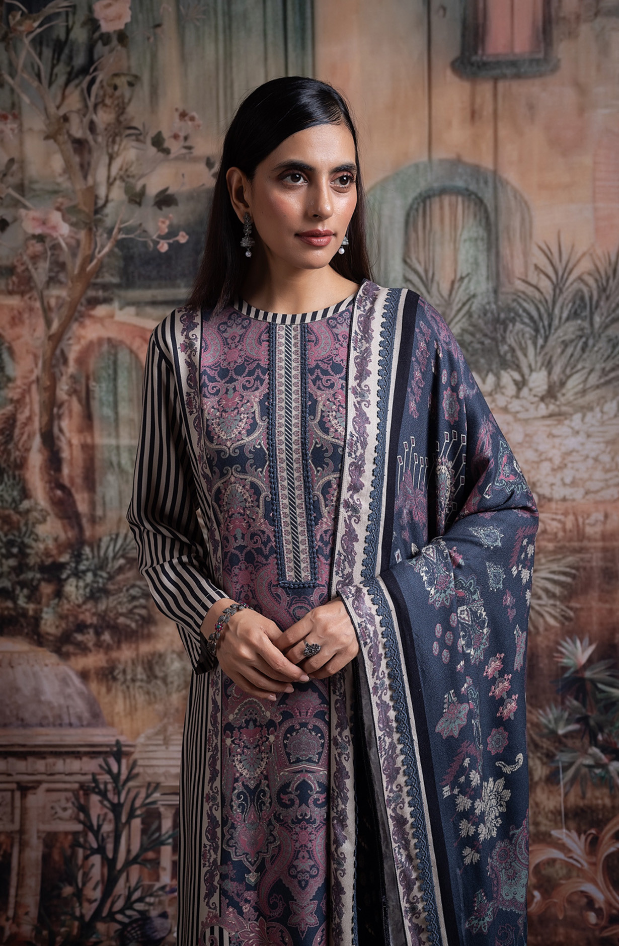 Blue Pashmina Digital Printed Suit with Pashmina Dupatta - MIS2037A