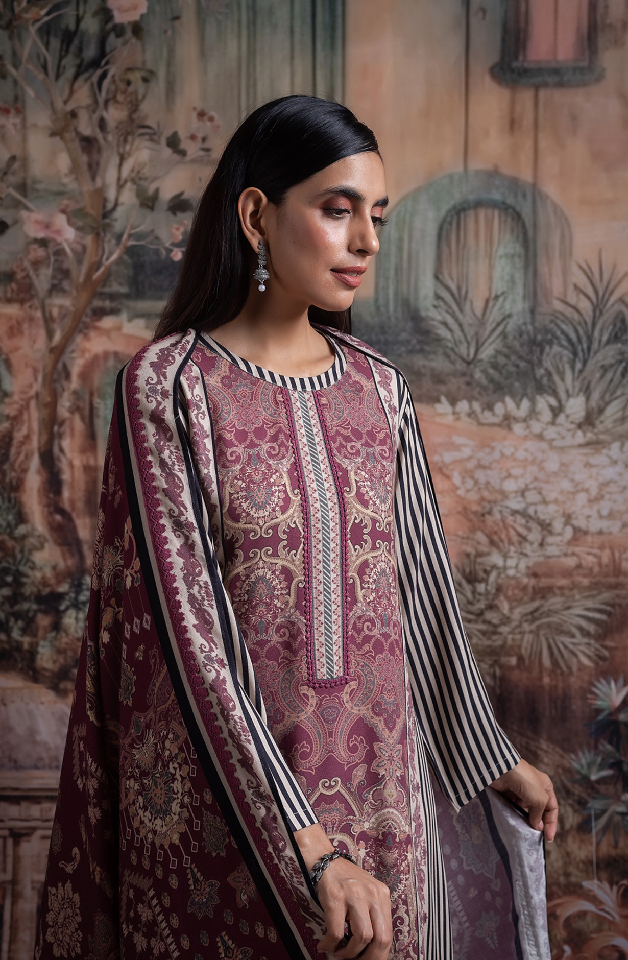 Maroon Pashmina Digital Printed Suit with Pashmina Dupatta - MIS2037B