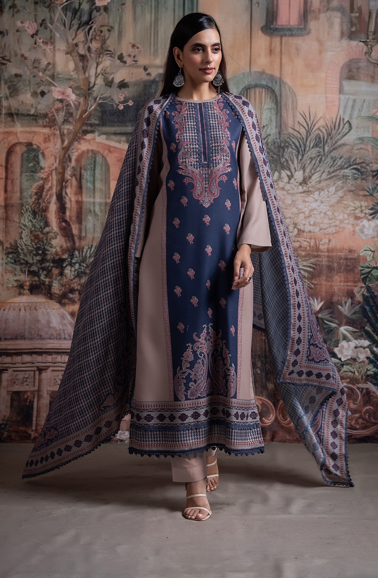 Blue Pashmina Digital Printed Suit set with Dupatta- CHA2031A