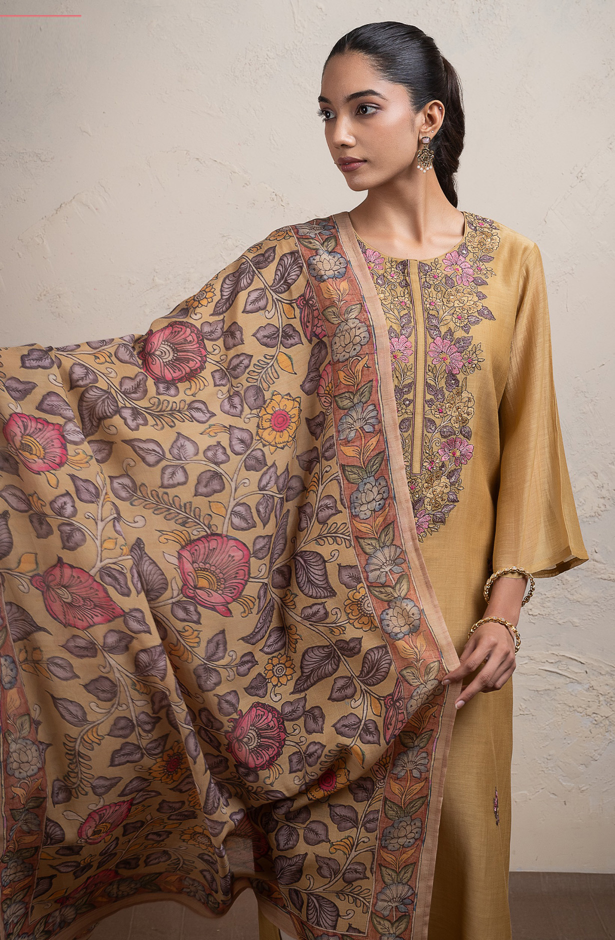 Mustard Mul Chanderi embroidered Suit Set with Dupatta - R157-SPR2709