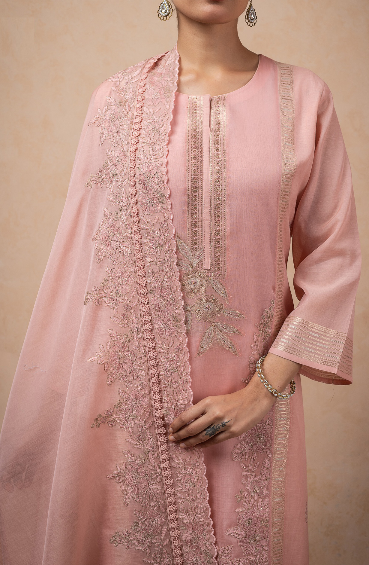 Pink Mul Chanderi Beautiful embroidered Suit Set with Dupatta - R157-SPR2626