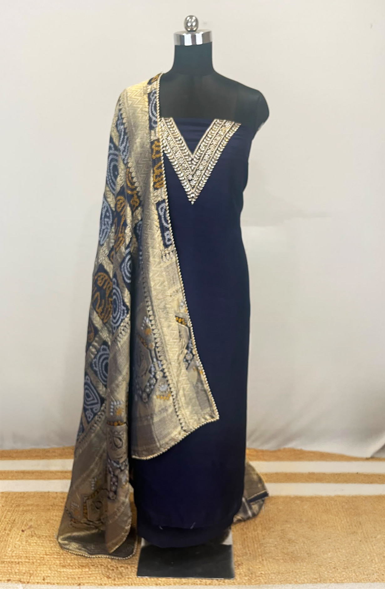 Blue Raw Silk Unstitched Beautiful Suit Set with Dupatta - 693-JFJ1147