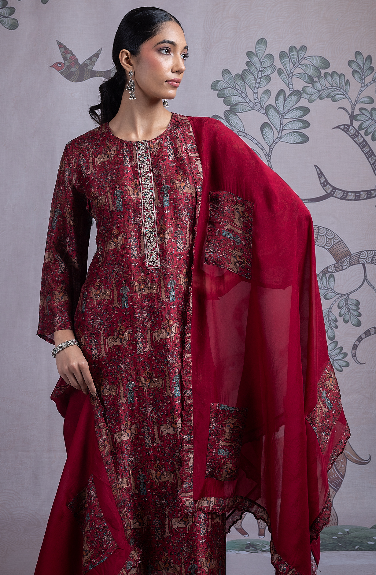Red Silk Suit Set with Dupatta - R157-SPR2448