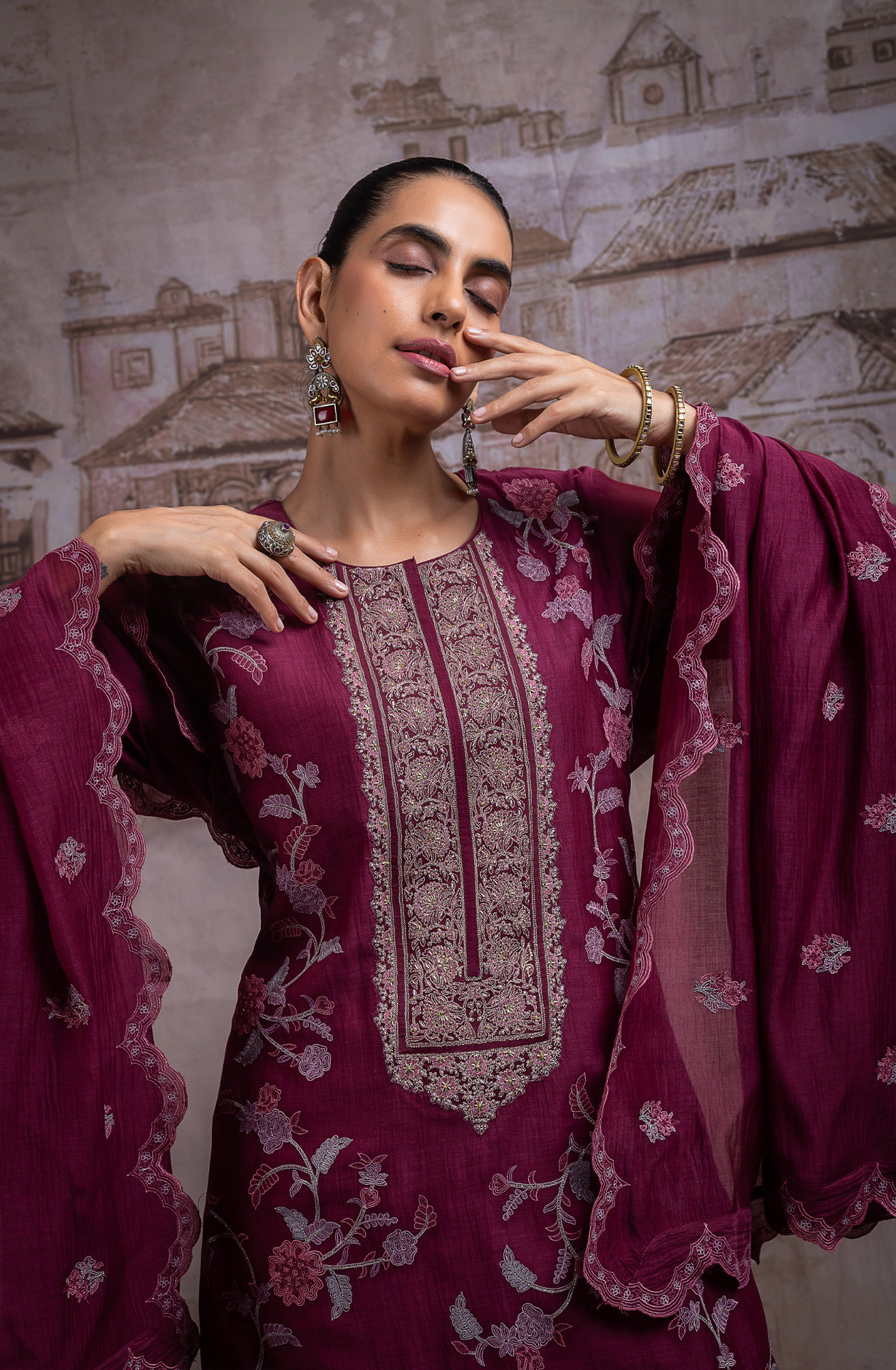 Maroon Pure Mul Chanderi Beautiful Unstitched Suit with Dupatta - R157-SPR2732A
