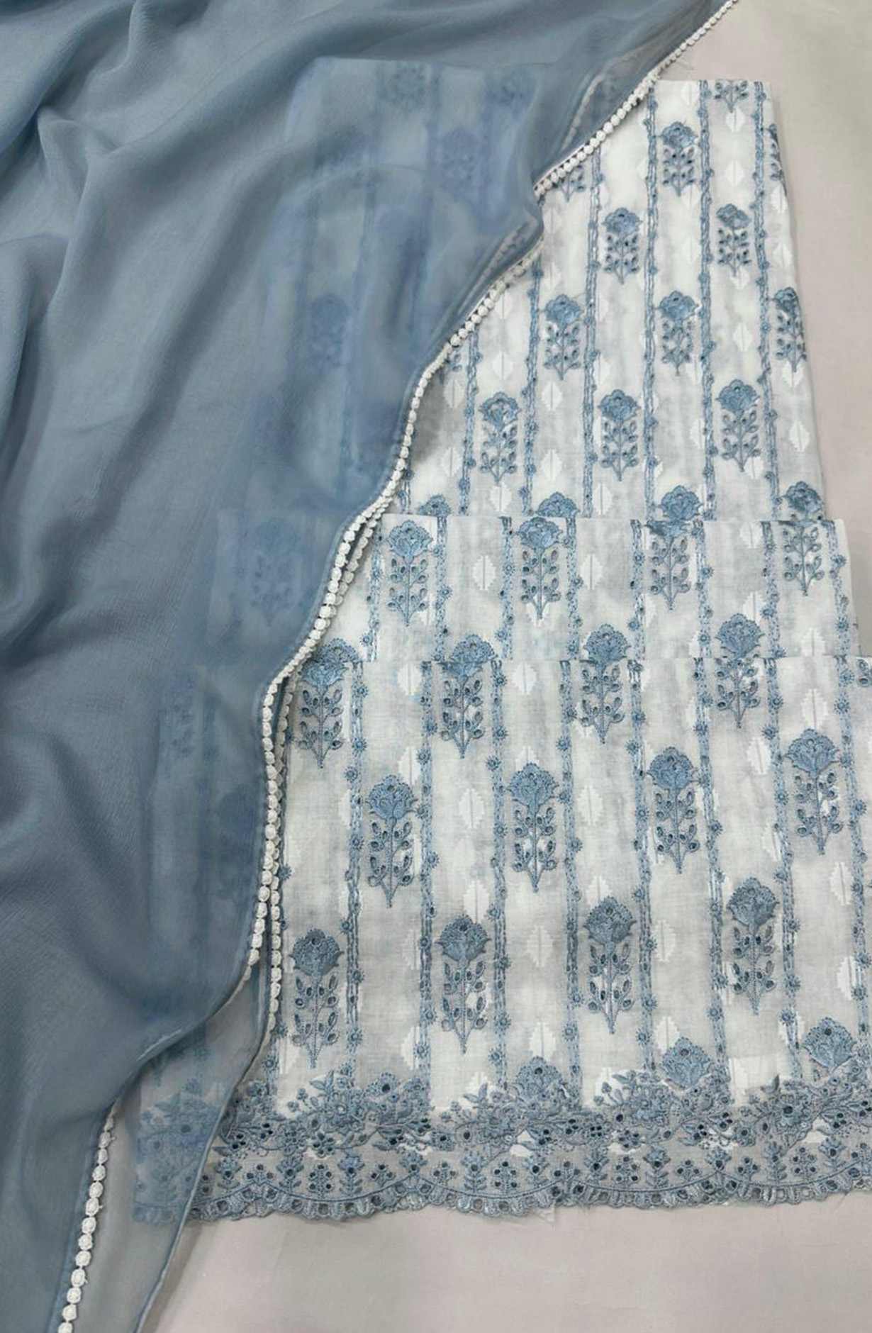 Blue Pure Cotton Beautiful Suit Set with Dupatta - SAH1002B