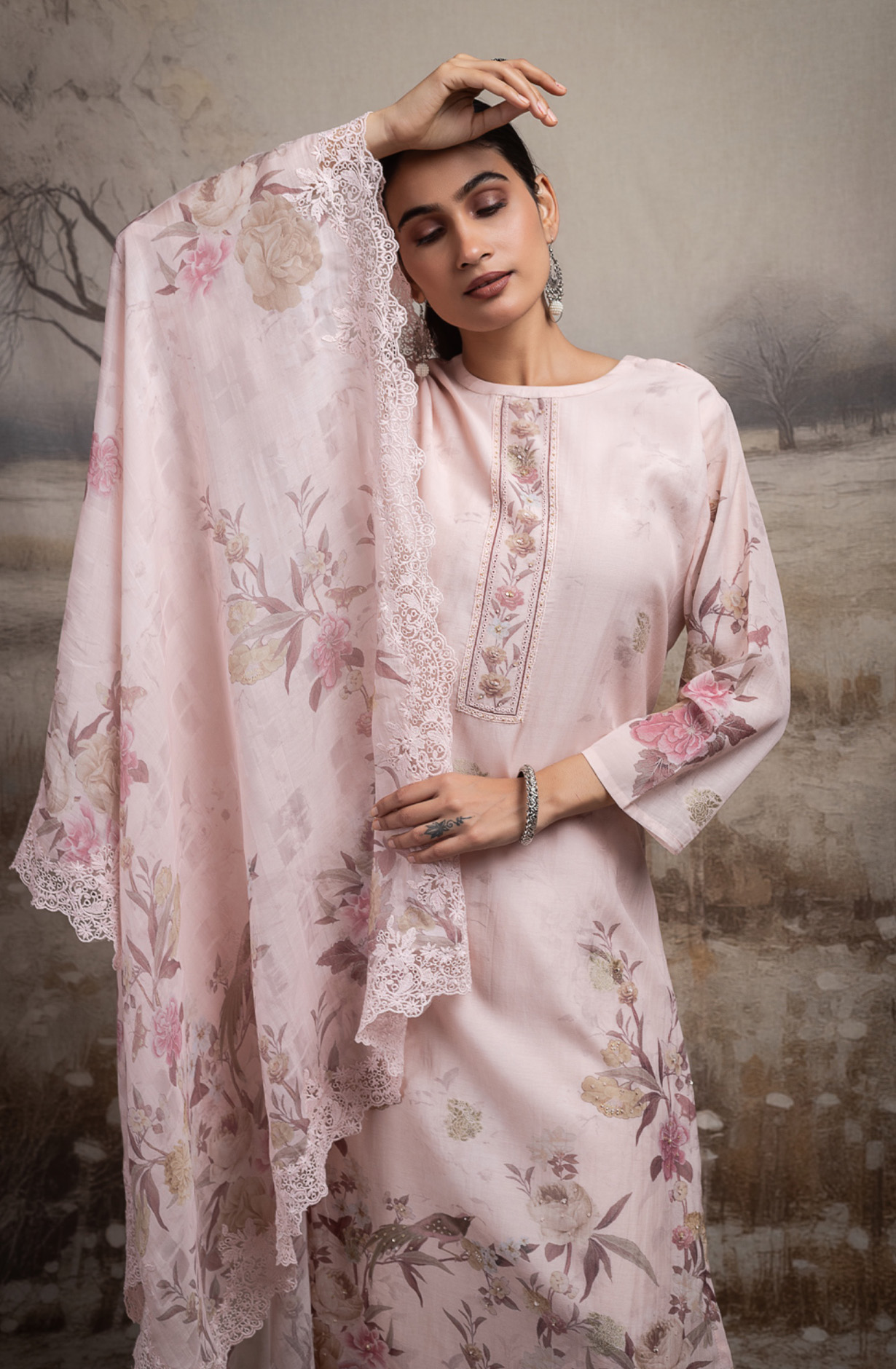 Pink Pure mul chanderi beautiful Suit Set with Dupatta - ROSNT144A