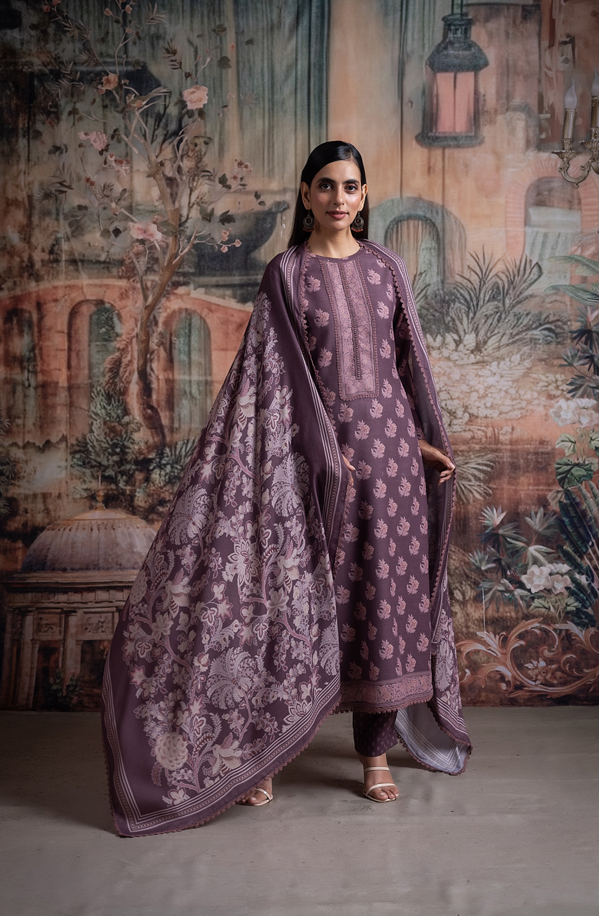 Brown Pashmina Suit set with Pashmina Dupatta - ZIR2094A