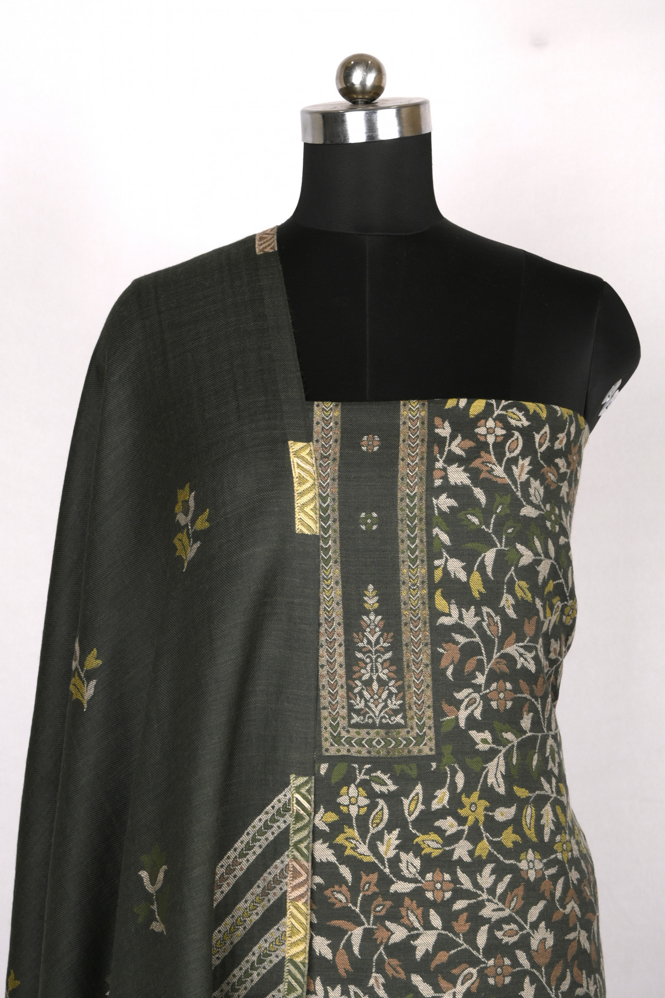 Green Pashmina Suit set with Pashmina Dupatta- PASH1412A
